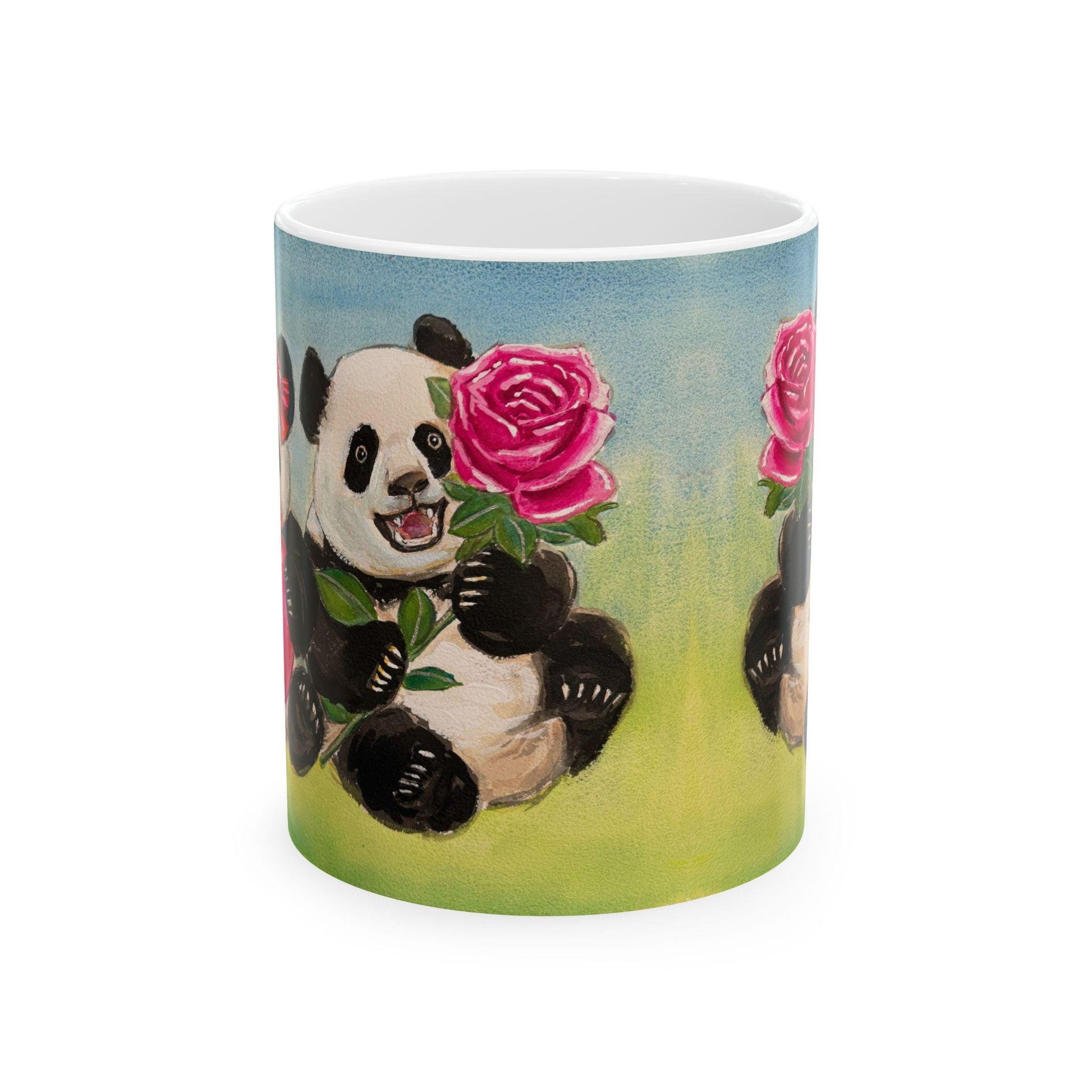 Cute Panda Rose and Heart Mug, Gift for Animal Lovers, Birthday Present, Floral Mug, Coffee Tea Lover Gift, Cute Kitchen Decor