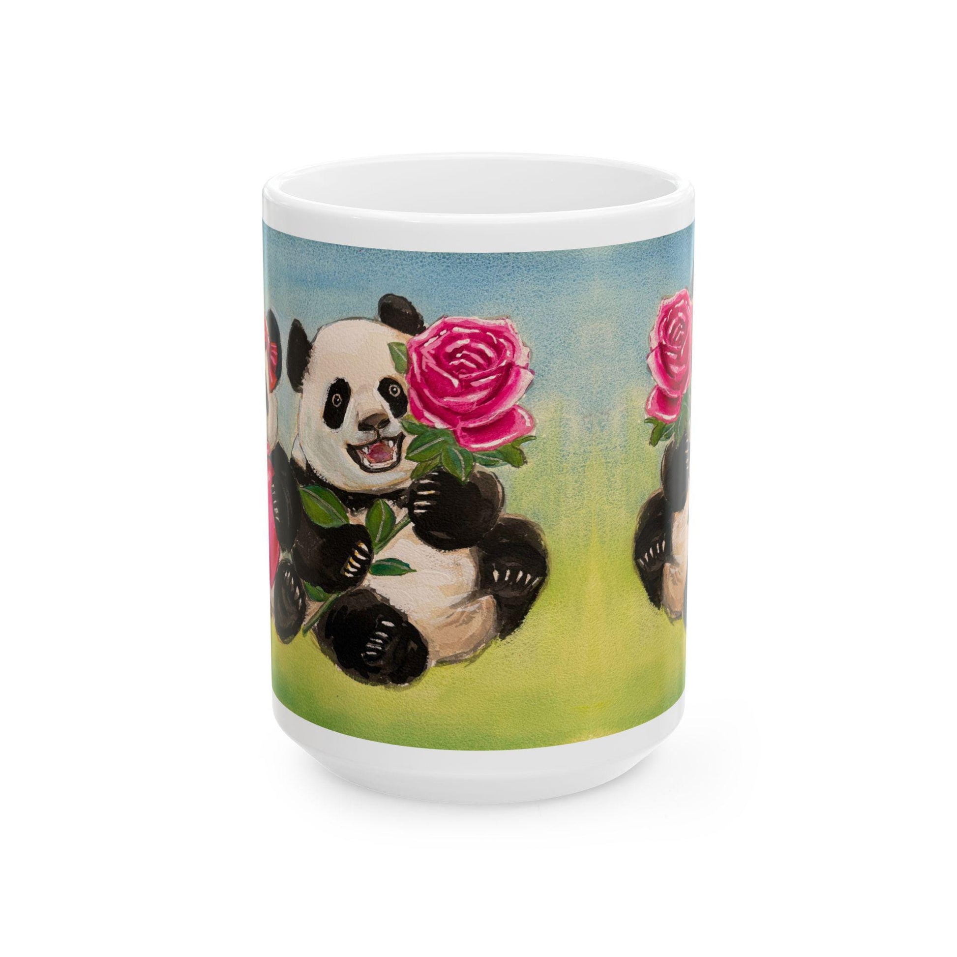 Cute Panda Rose and Heart Mug, Gift for Animal Lovers, Birthday Present, Floral Mug, Coffee Tea Lover Gift, Cute Kitchen Decor