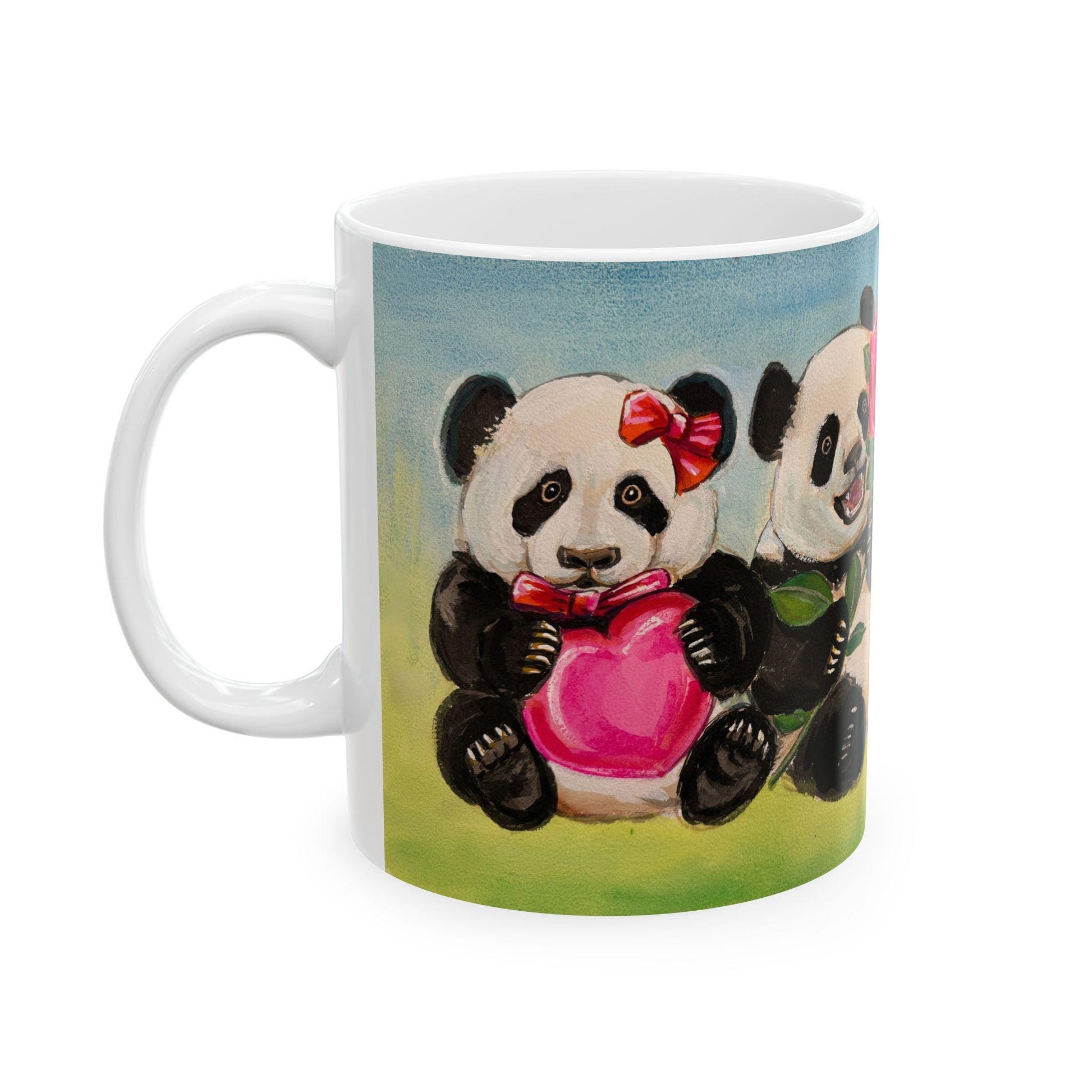 Cute Panda Rose and Heart Mug, Gift for Animal Lovers, Birthday Present, Floral Mug, Coffee Tea Lover Gift, Cute Kitchen Decor