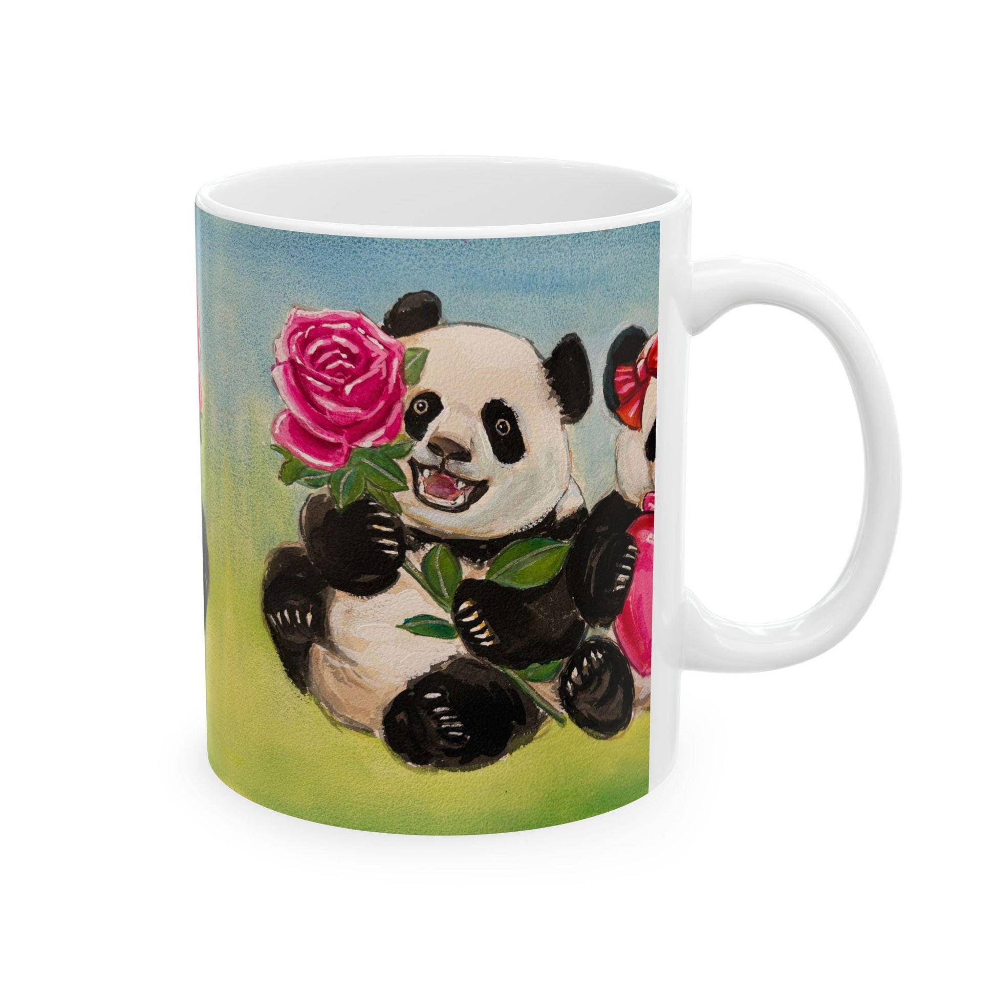 Cute Panda Rose and Heart Mug, Gift for Animal Lovers, Birthday Present, Floral Mug, Coffee Tea Lover Gift, Cute Kitchen Decor