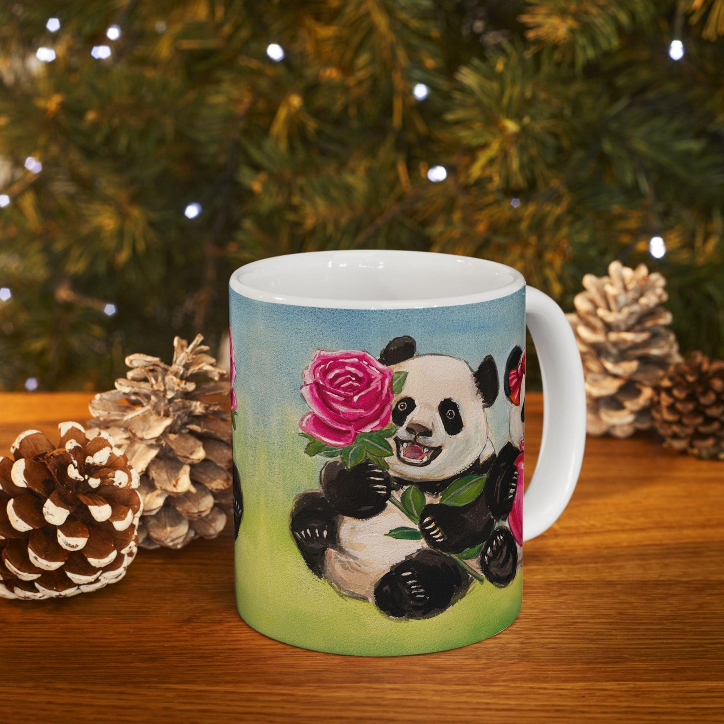 Cute Panda Rose and Heart Mug, Gift for Animal Lovers, Birthday Present, Floral Mug, Coffee Tea Lover Gift, Cute Kitchen Decor