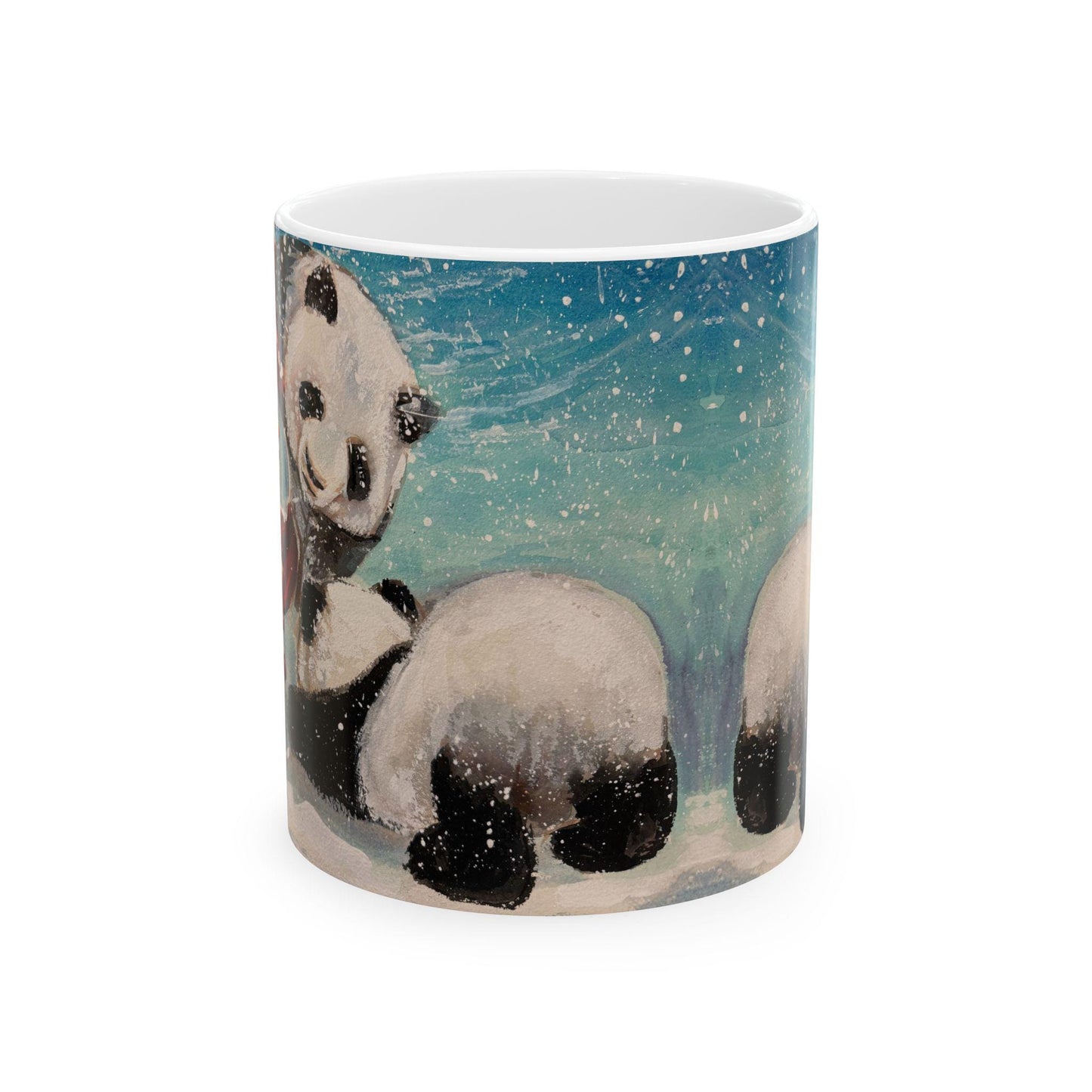 Whimsical Panda Ceramic Mug | Cute Animal Gifts for Tea and Coffee Lovers, Holiday Decor, Winter, Birthdays, Cozy Home, Panda Snowman Art