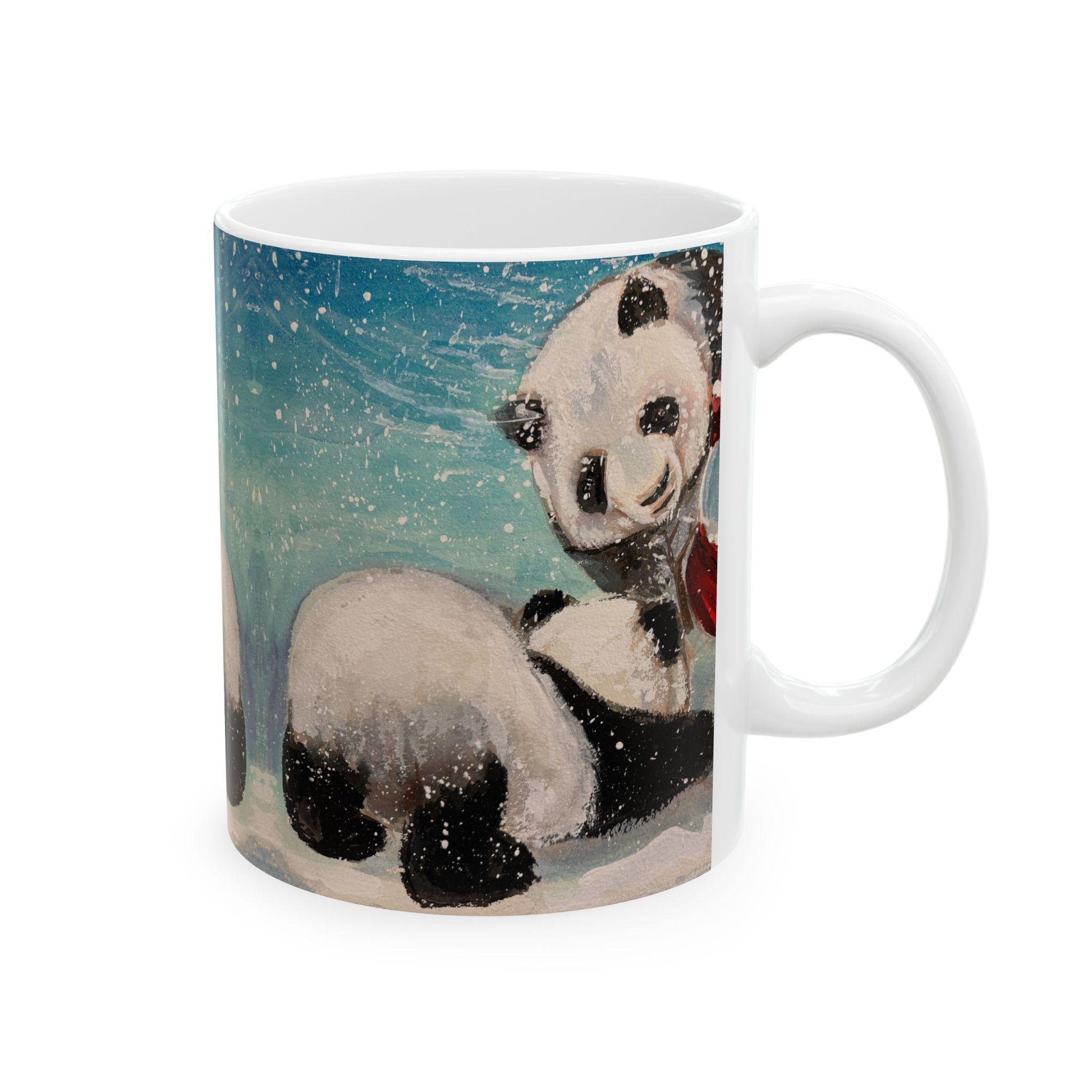 Whimsical Panda Ceramic Mug | Cute Animal Gifts for Tea and Coffee Lovers, Holiday Decor, Winter, Birthdays, Cozy Home, Panda Snowman Art