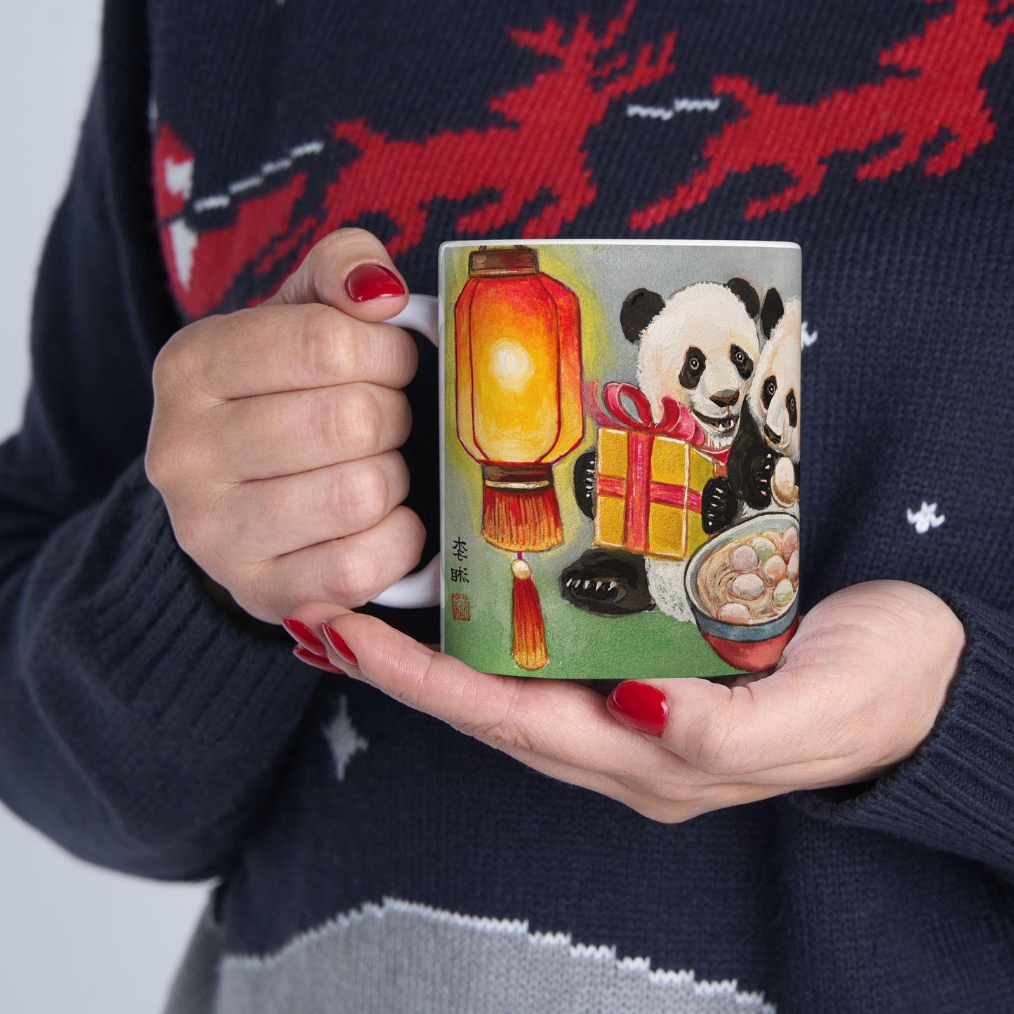 Panda Love Ceramic Mug - Cute Animal Mug for Tea/Coffee Lovers, Gift for Birthdays, Valentine's Day, Housewarming, Collectible, Lantern art