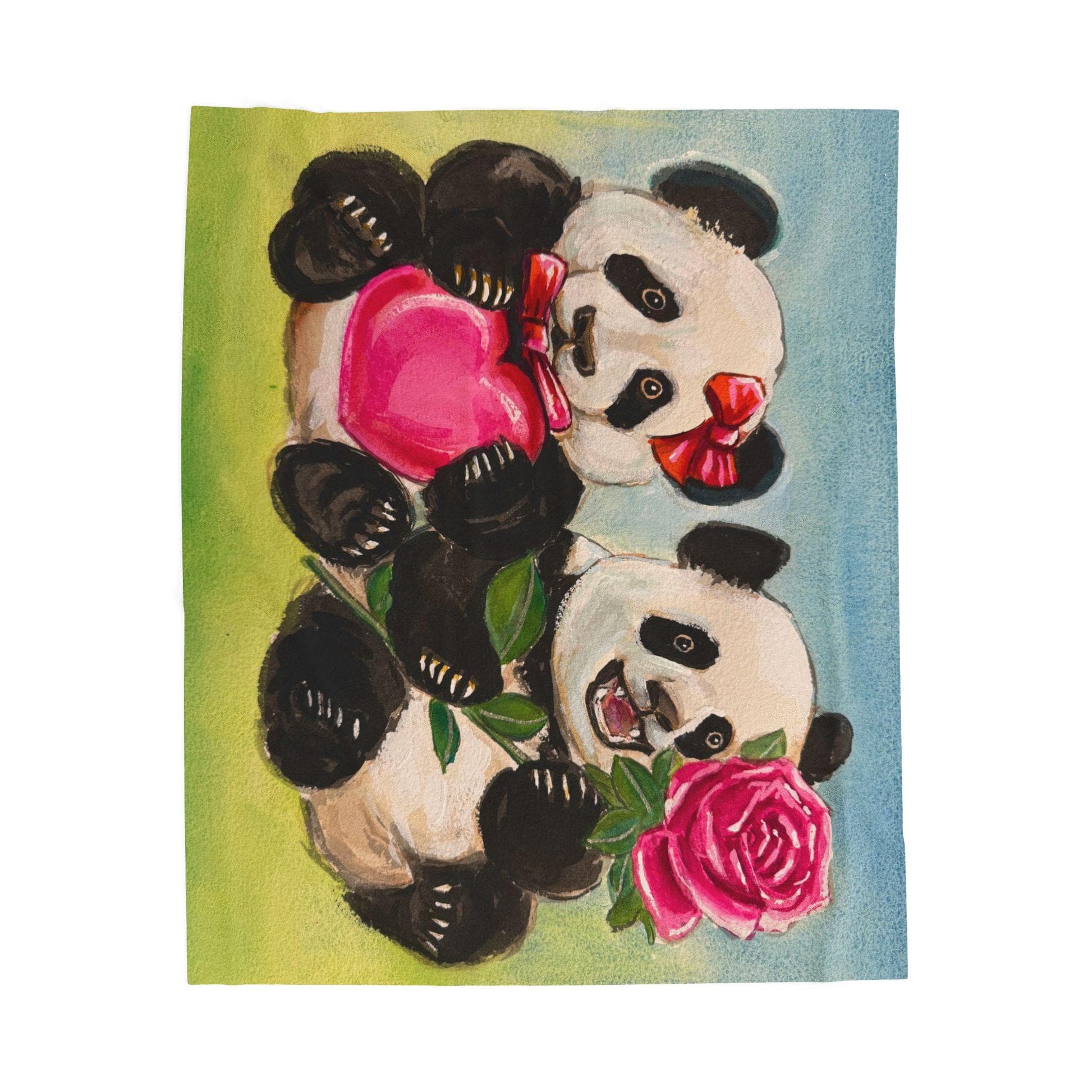 Cozy Panda Plush Blanket, Hearts, Roses, Kids Blanket, Cute Animal Decor, Gift for Children, Birthday Gift, Playroom Decor, Soft Throw
