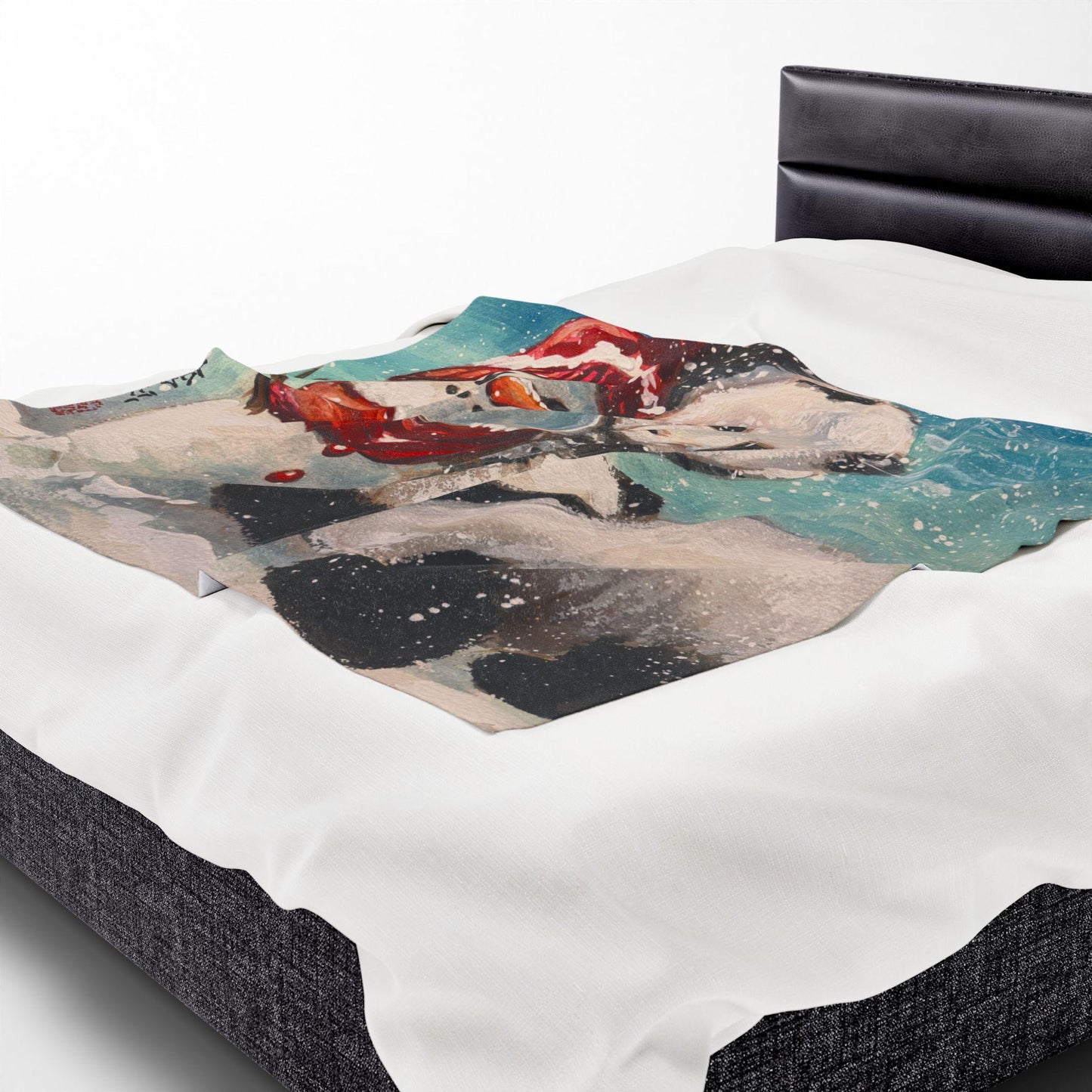 Cozy Winter Velveteen Plush Blanket with Snowman and Panda Design, Holiday Gift, Soft Throw for Home, Warm Snuggle Blanket, Christmas Decor