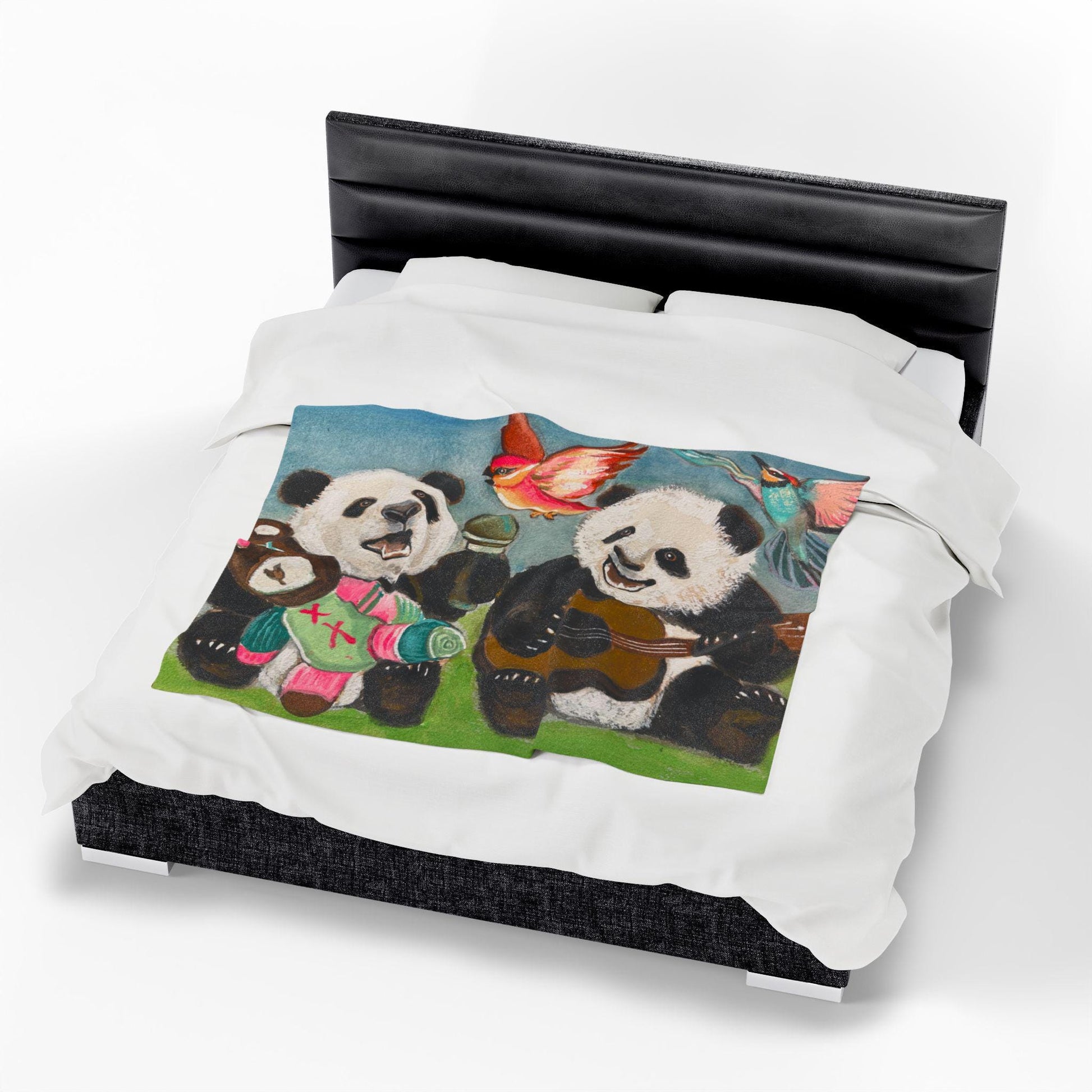 Cozy Panda Plush Blanket, Musical Panda Bears Kids Soft Throw, Cute Animal Decor, Perfect Gift for Baby Showers, Nursery, or Sleepovers