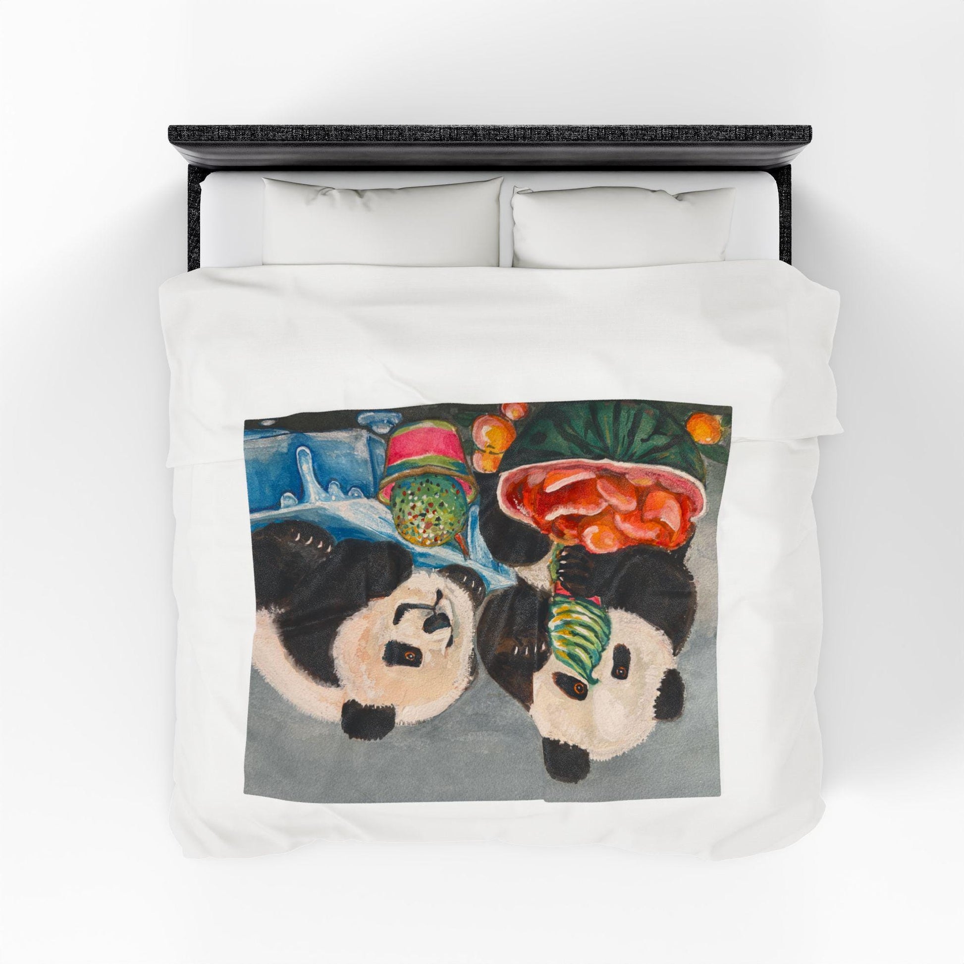 Cozy Pandas Velveteen Plush Blanket, Soft Throw, Ice cream Candy Design Home Decor, Gift for Kids, Nursery, Animal Lover Blanket