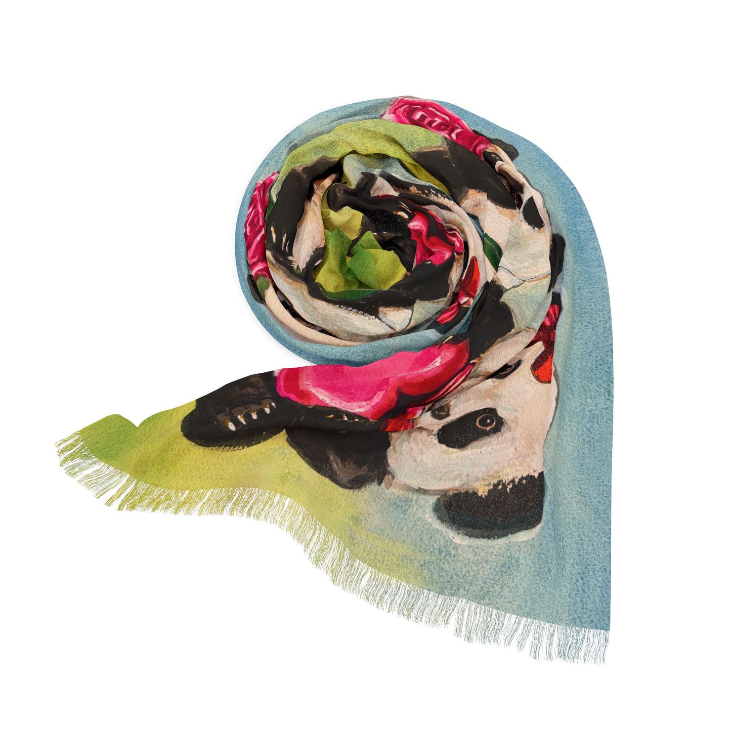 Panda Light Scarf, Cute Animal Fashion Accessory, Valentine's Day Gift, Whimsical Hearts and Roses, Gift for Her, Winter Wrap