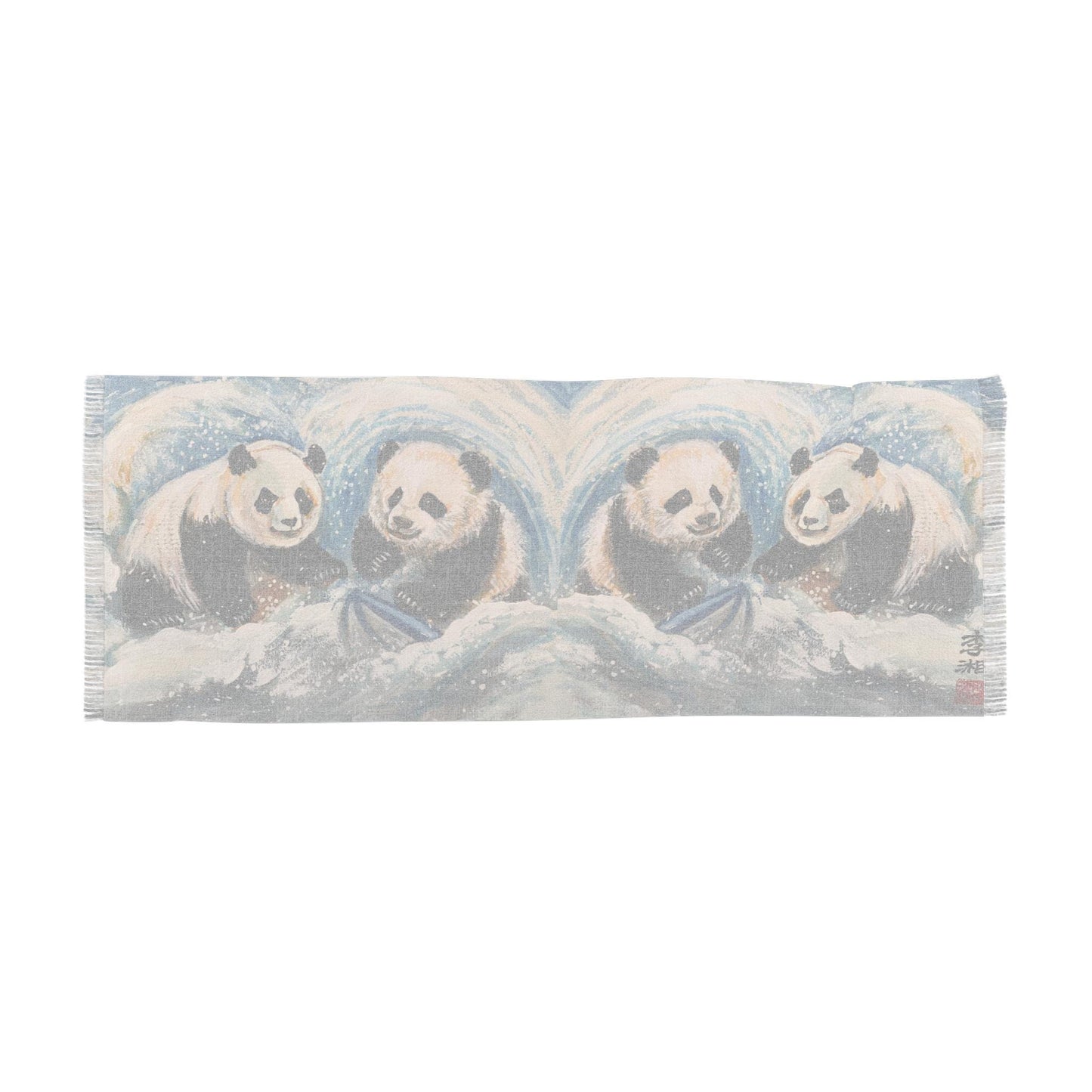 Whimsical Panda Light Scarf, Cute Animal Fashion Accessory, Fun Winter Wrap, Pandas Playing in Snow, Perfect Gift for Kids and Adults