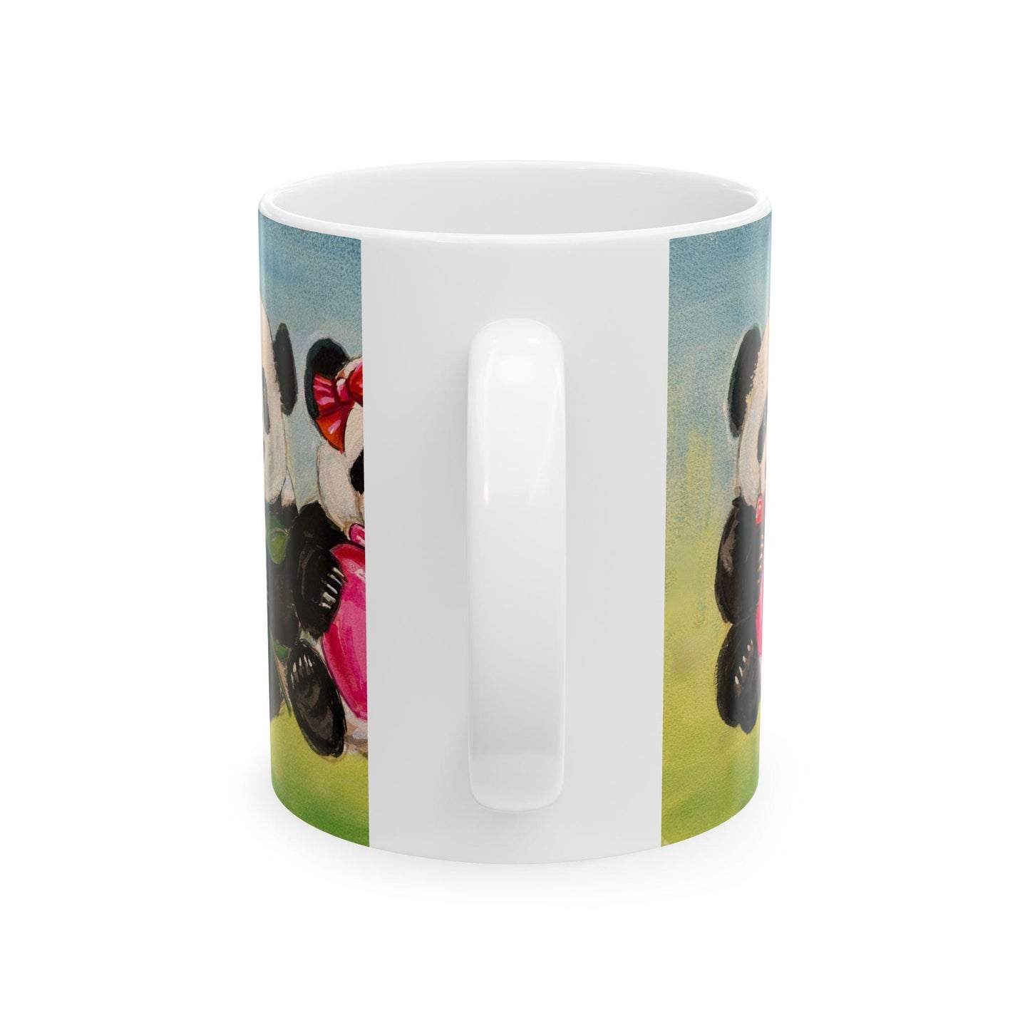 Cute Panda Rose and Heart Mug, Gift for Animal Lovers, Birthday Present, Floral Mug, Coffee Tea Lover Gift, Cute Kitchen Decor