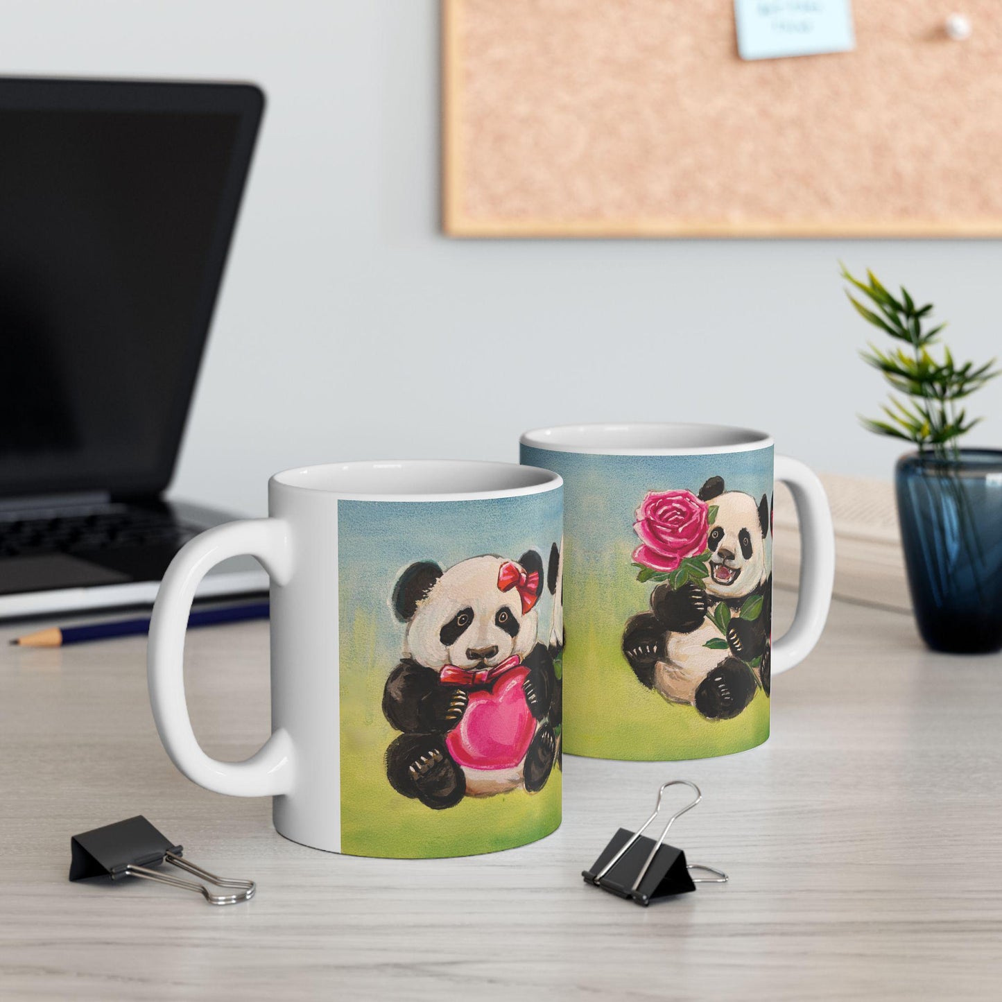 Cute Panda Rose and Heart Mug, Gift for Animal Lovers, Birthday Present, Floral Mug, Coffee Tea Lover Gift, Cute Kitchen Decor