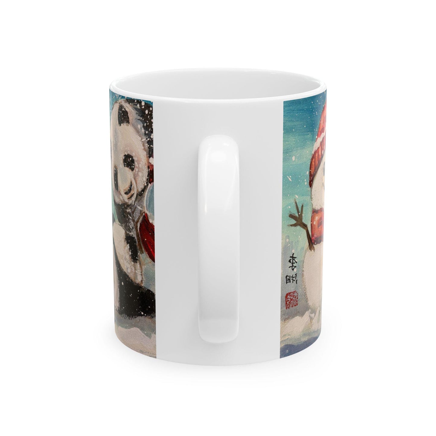 Whimsical Panda Ceramic Mug | Cute Animal Gifts for Tea and Coffee Lovers, Holiday Decor, Winter, Birthdays, Cozy Home, Panda Snowman Art