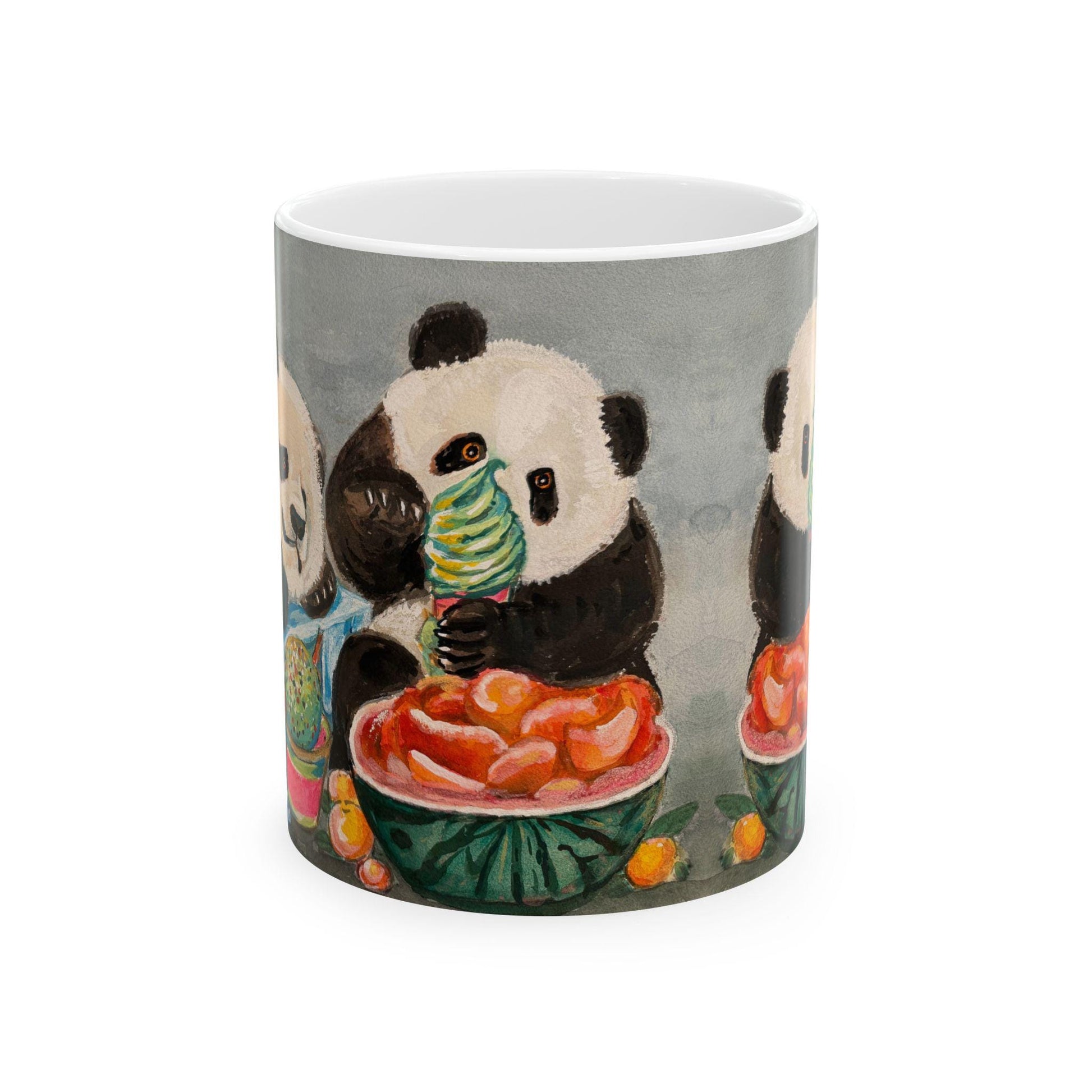 Ceramic Panda Mug, Panda eating ice cream, Cute Animal Drinkware for Coffee/Tea Lovers, Adorable Gift for Birthdays, Holidays, Housewarming