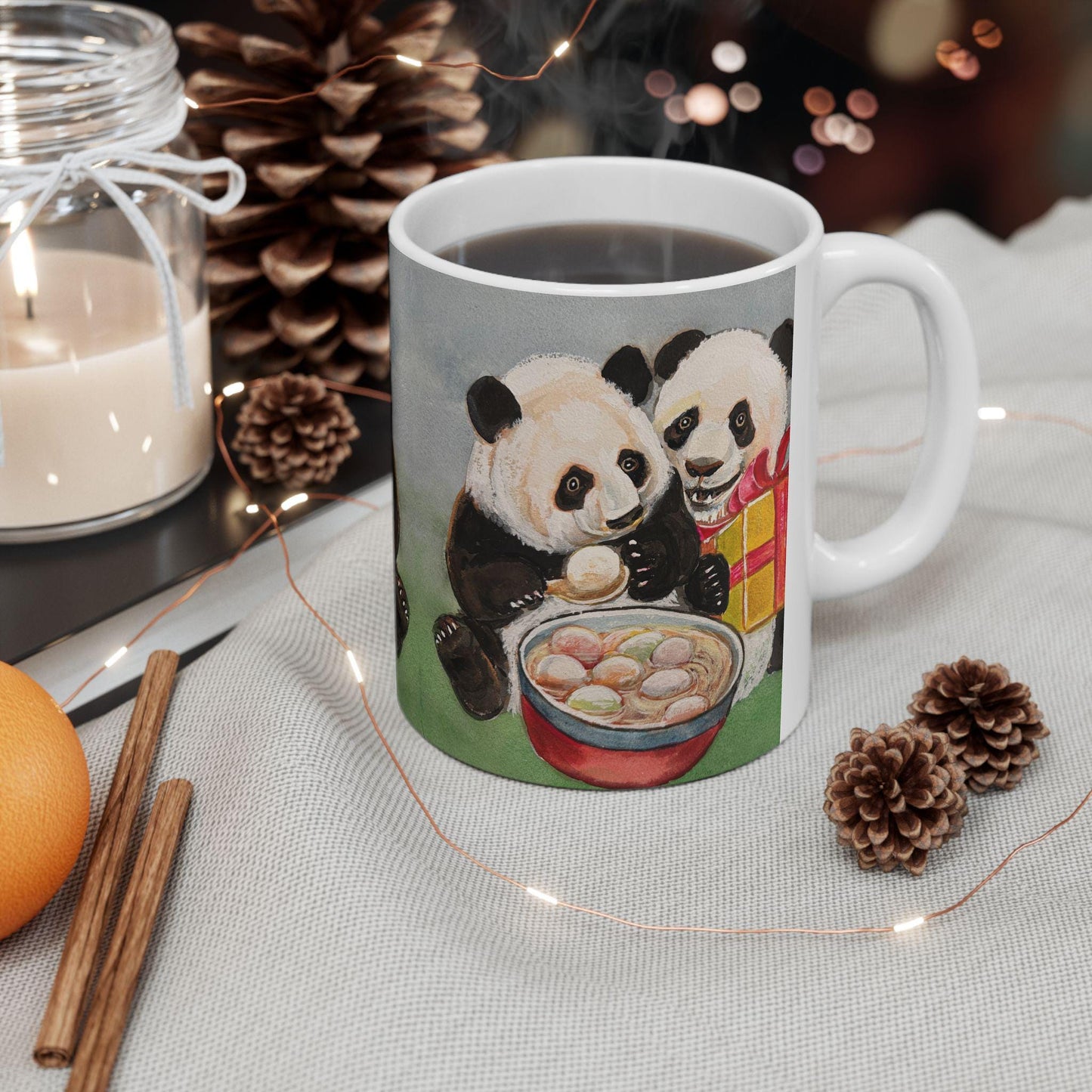 Panda Love Ceramic Mug - Cute Animal Mug for Tea/Coffee Lovers, Gift for Birthdays, Valentine's Day, Housewarming, Collectible, Lantern art
