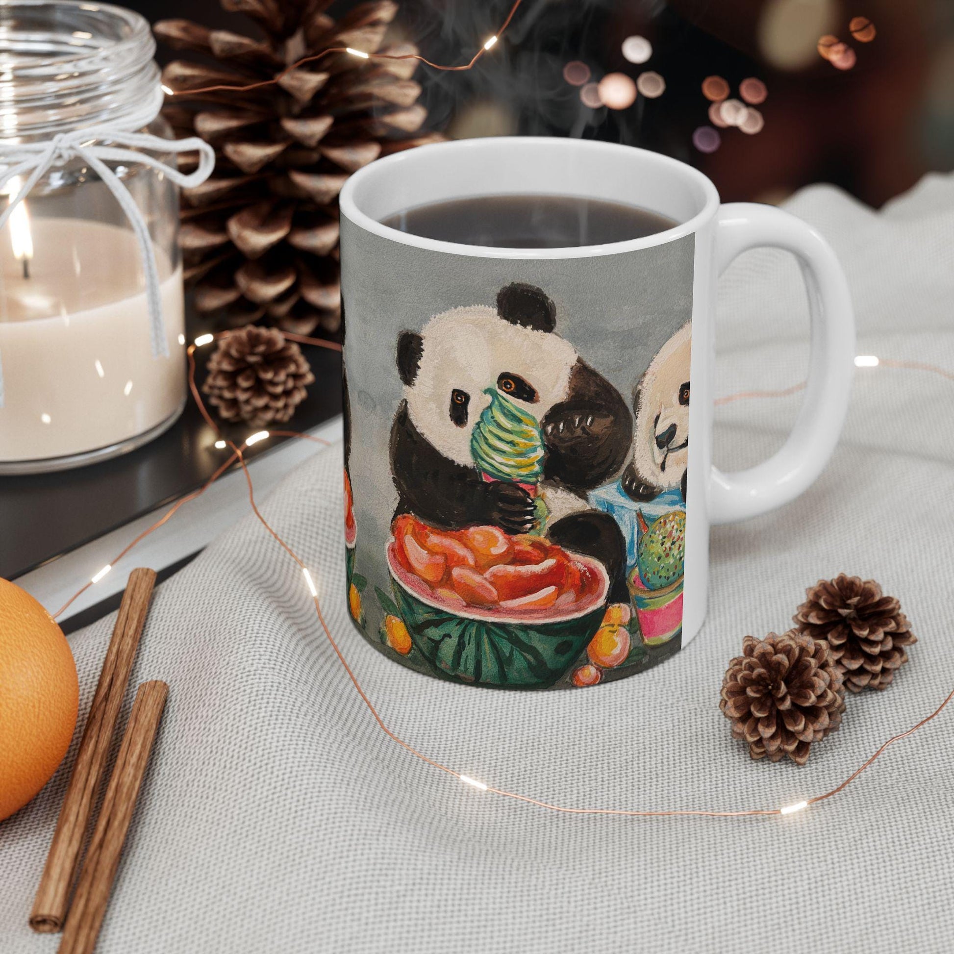 Ceramic Panda Mug, Panda eating ice cream, Cute Animal Drinkware for Coffee/Tea Lovers, Adorable Gift for Birthdays, Holidays, Housewarming
