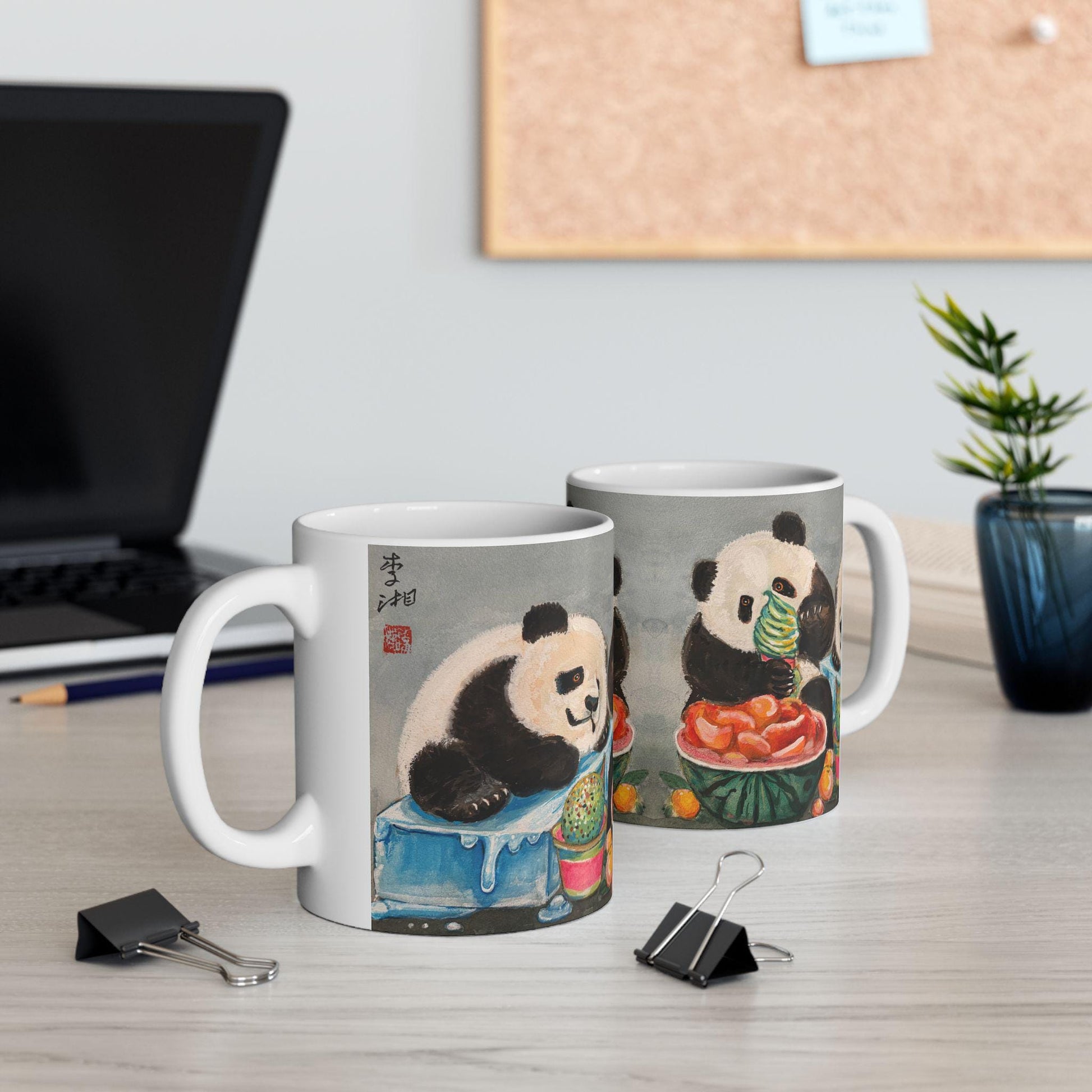 Ceramic Panda Mug, Panda eating ice cream, Cute Animal Drinkware for Coffee/Tea Lovers, Adorable Gift for Birthdays, Holidays, Housewarming