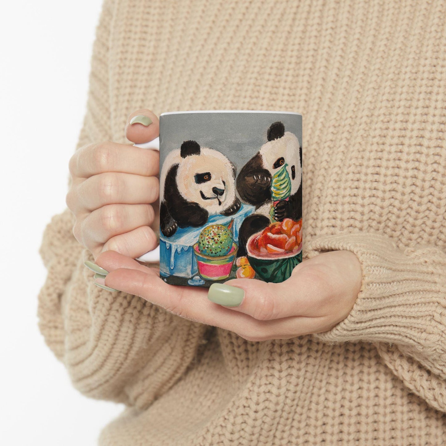 Ceramic Panda Mug, Panda eating ice cream, Cute Animal Drinkware for Coffee/Tea Lovers, Adorable Gift for Birthdays, Holidays, Housewarming