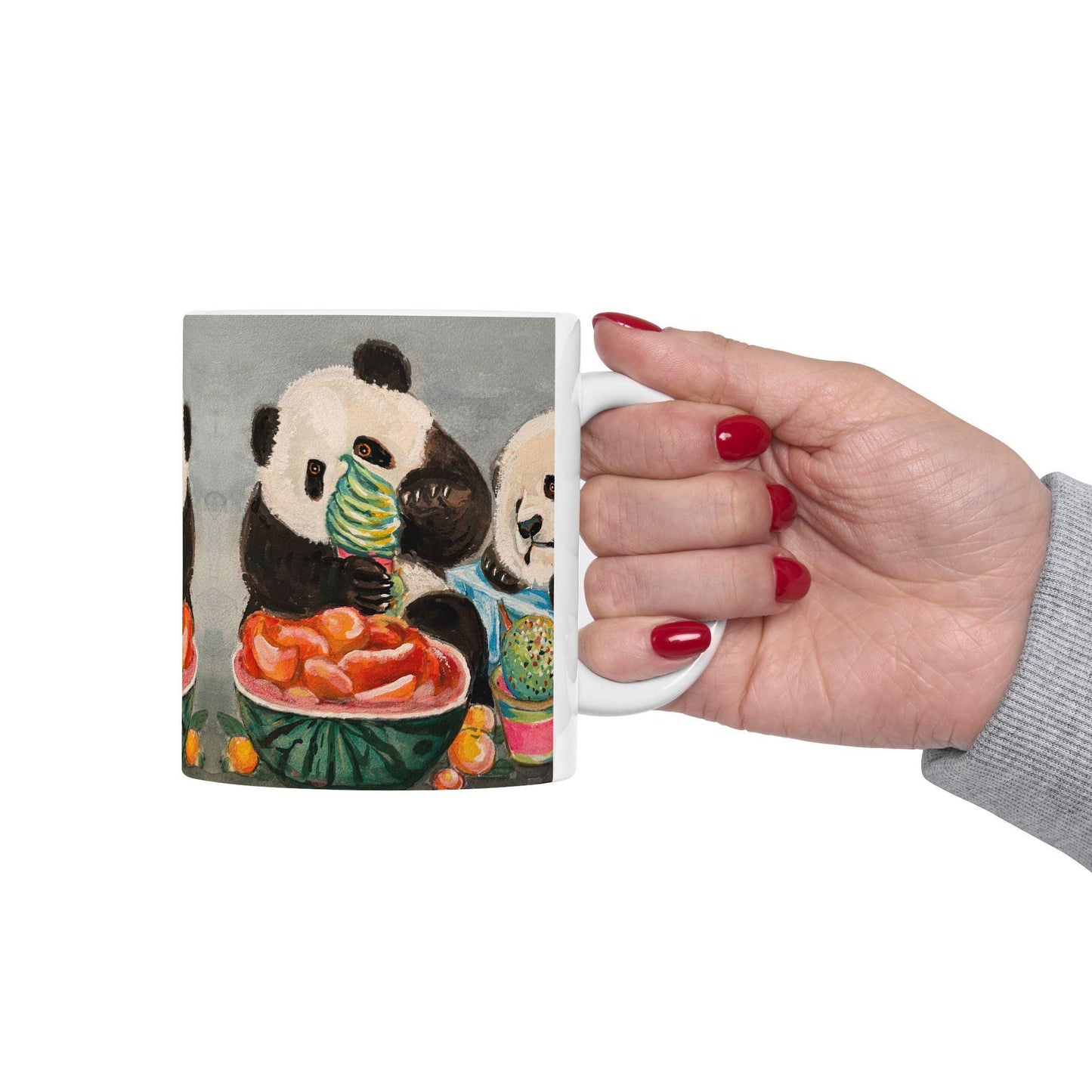 Ceramic Panda Mug, Panda eating ice cream, Cute Animal Drinkware for Coffee/Tea Lovers, Adorable Gift for Birthdays, Holidays, Housewarming