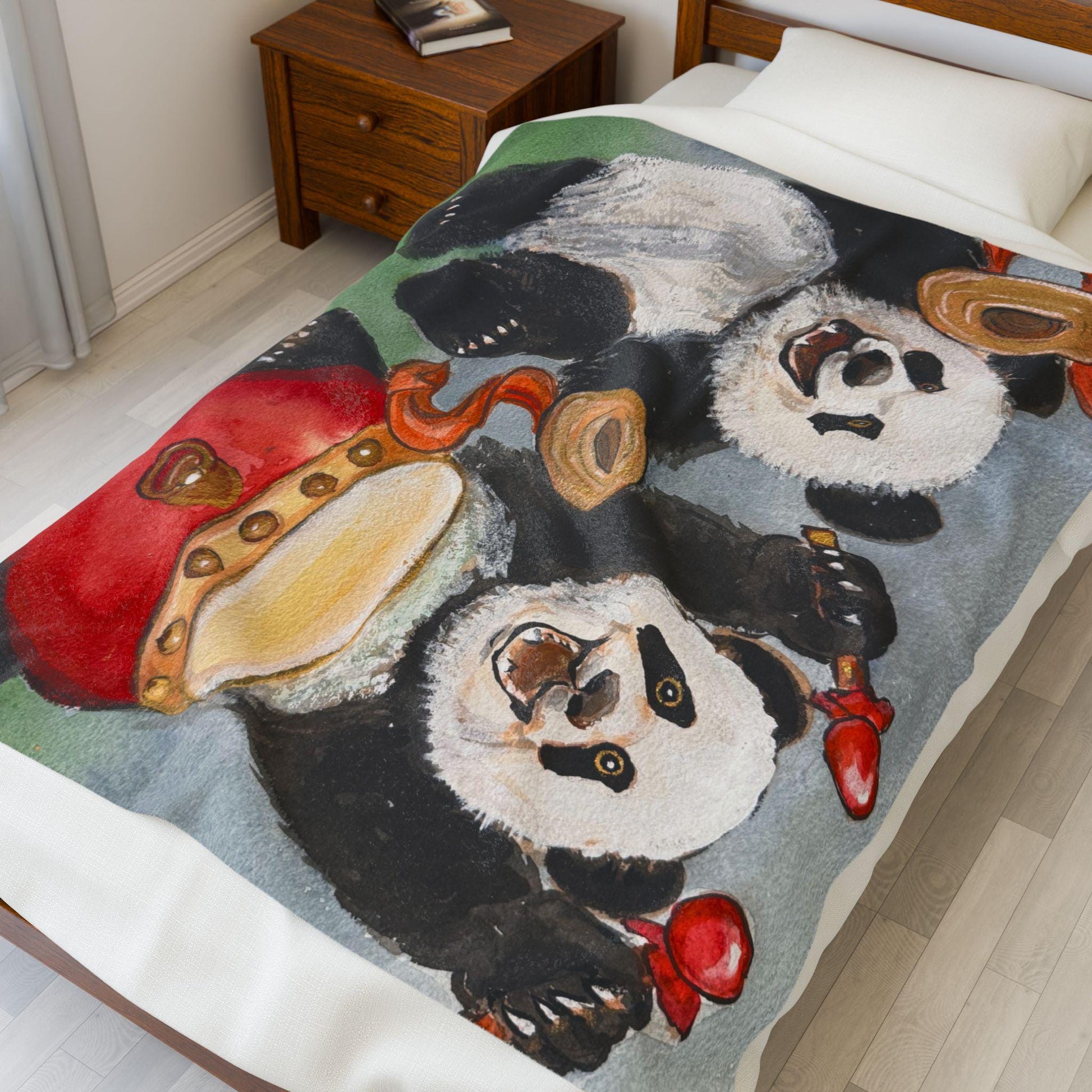 Musical Pandas Velveteen Plush Blanket, Cozy Gift for Kids, Nursery Decor, Fun Animal Blanket, Gift for Birthdays, Baby Showers, Soft Throw