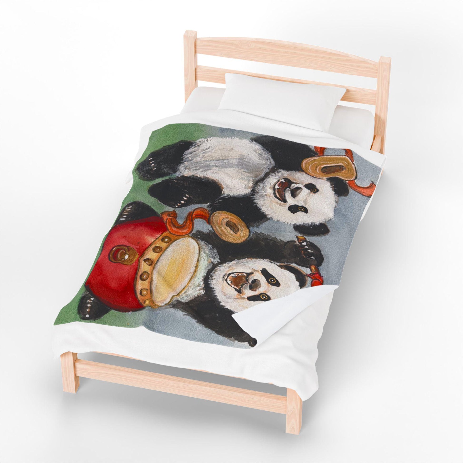 Musical Pandas Velveteen Plush Blanket, Cozy Gift for Kids, Nursery Decor, Fun Animal Blanket, Gift for Birthdays, Baby Showers, Soft Throw