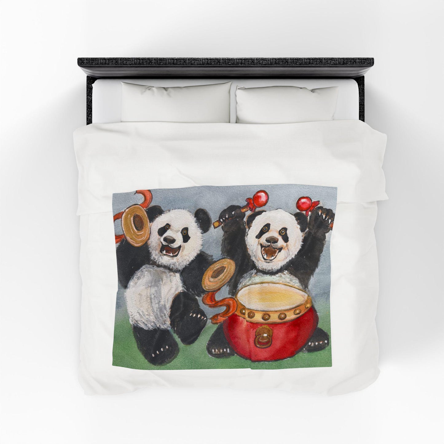 Musical Pandas Velveteen Plush Blanket, Cozy Gift for Kids, Nursery Decor, Fun Animal Blanket, Gift for Birthdays, Baby Showers, Soft Throw