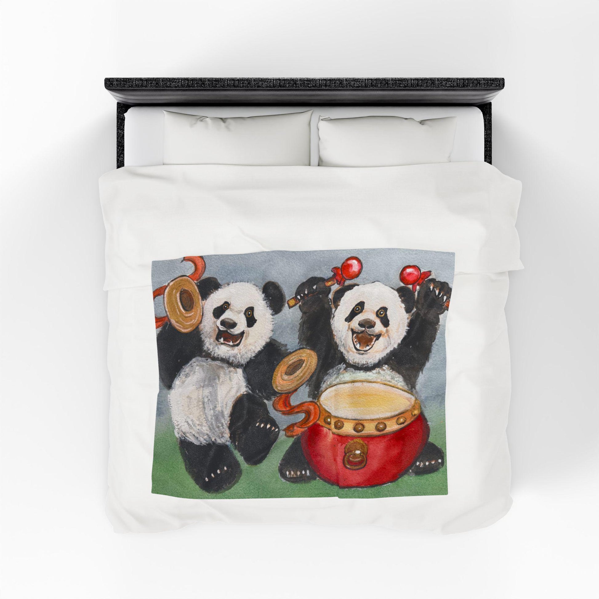 Musical Pandas Velveteen Plush Blanket, Cozy Gift for Kids, Nursery Decor, Fun Animal Blanket, Gift for Birthdays, Baby Showers, Soft Throw