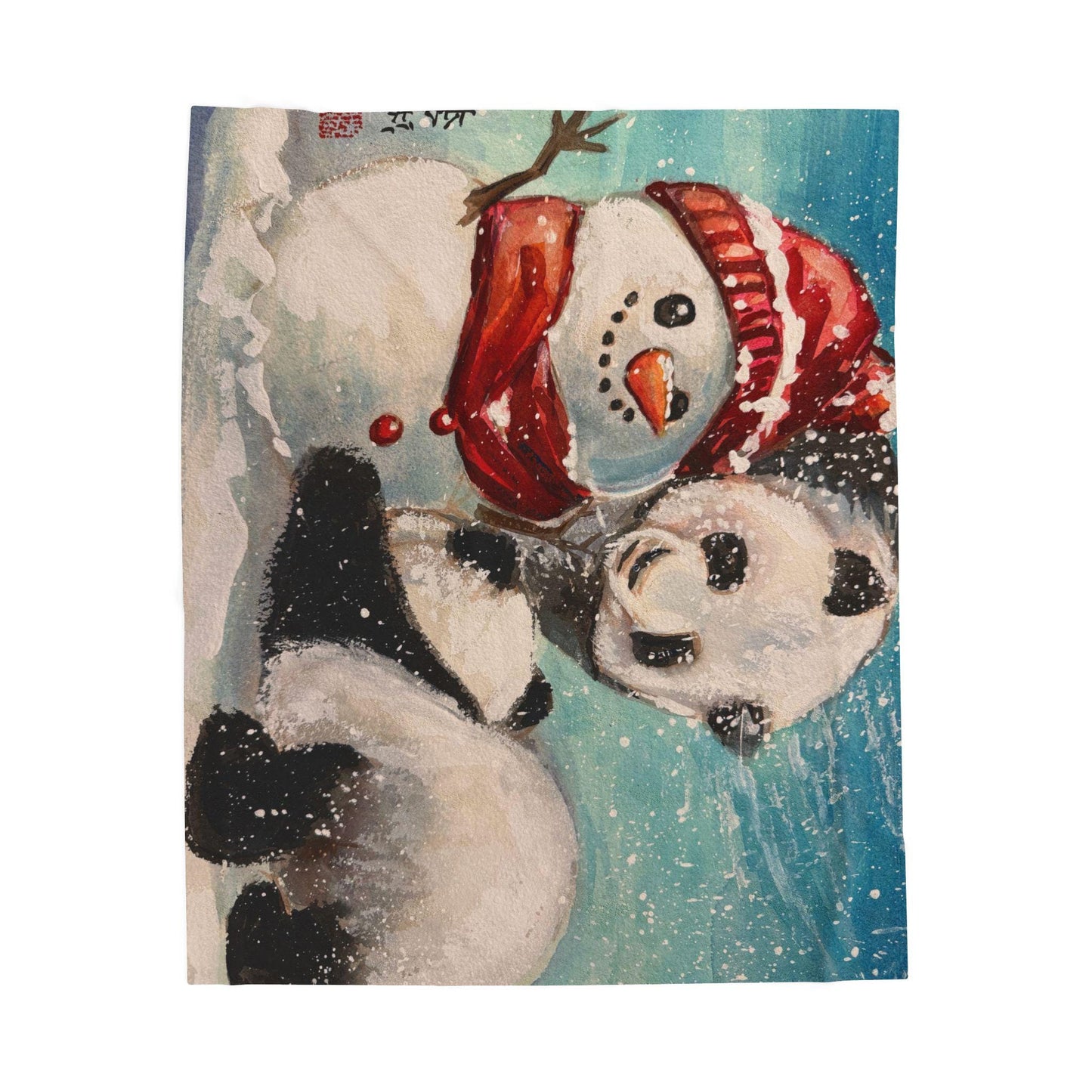 Cozy Winter Velveteen Plush Blanket with Snowman and Panda Design, Holiday Gift, Soft Throw for Home, Warm Snuggle Blanket, Christmas Decor