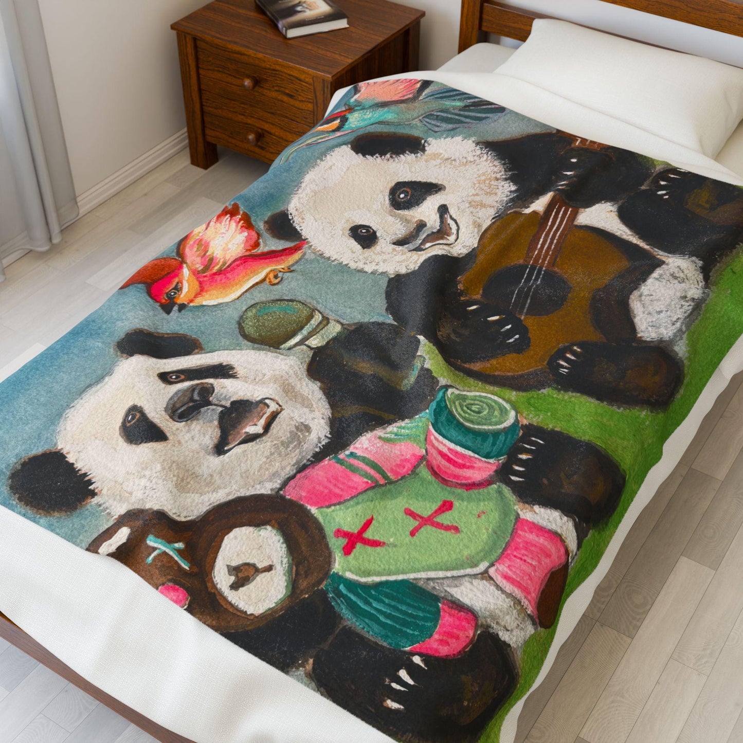 Cozy Panda Plush Blanket, Musical Panda Bears Kids Soft Throw, Cute Animal Decor, Perfect Gift for Baby Showers, Nursery, or Sleepovers