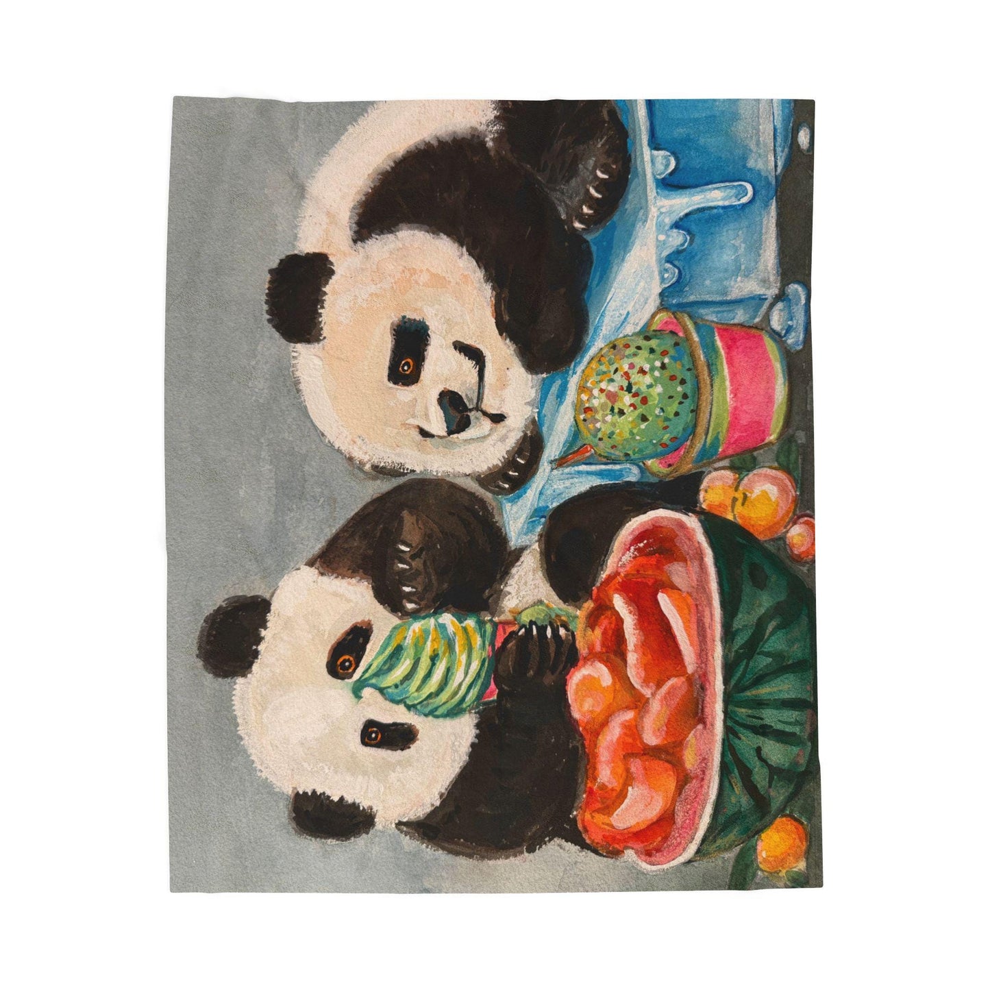 Cozy Pandas Velveteen Plush Blanket, Soft Throw, Ice cream Candy Design Home Decor, Gift for Kids, Nursery, Animal Lover Blanket