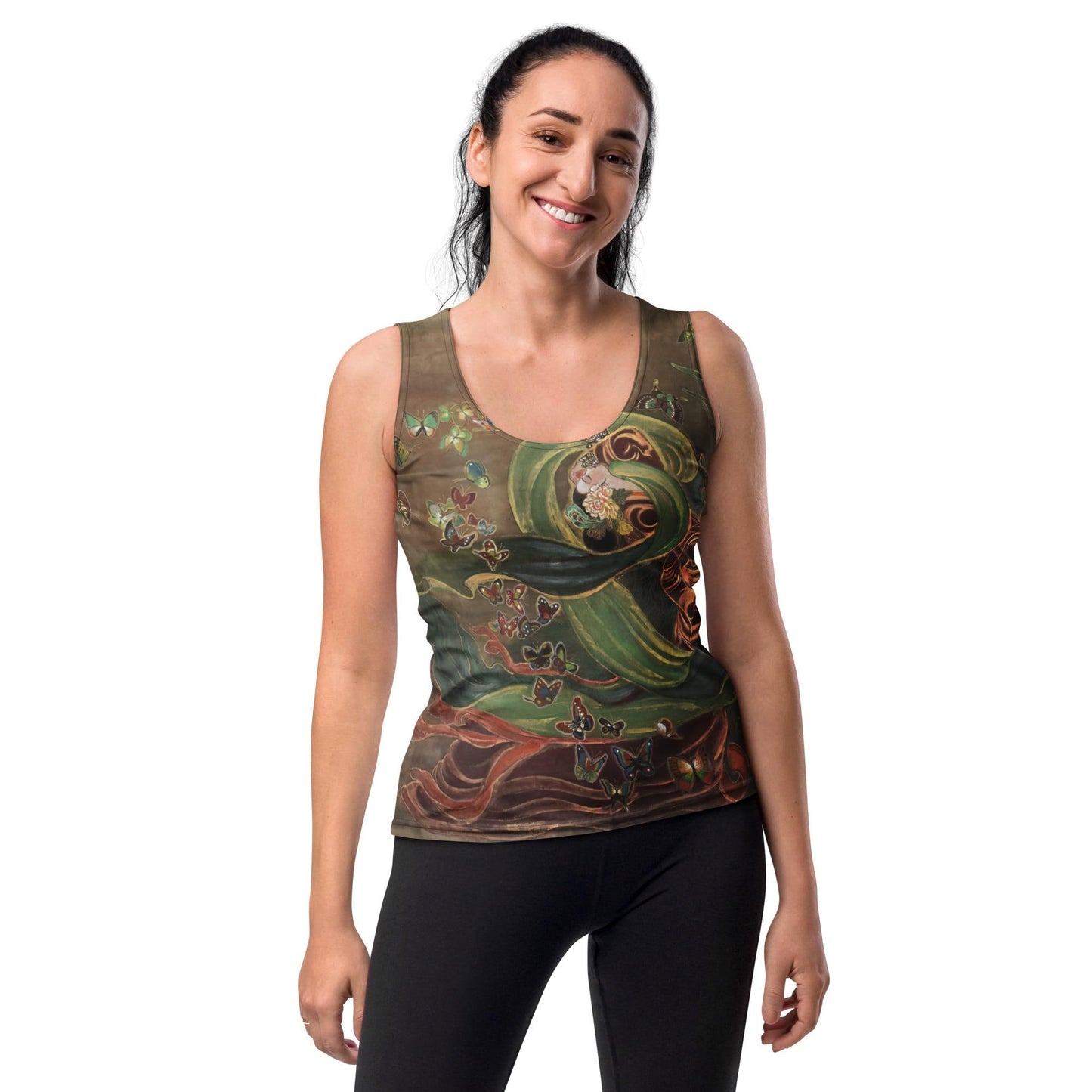 Empress and Butterflies in the garden, Sublimation Cut & Sew Tank Top, Watercolor painting print, elegant, chic, gift idea for her