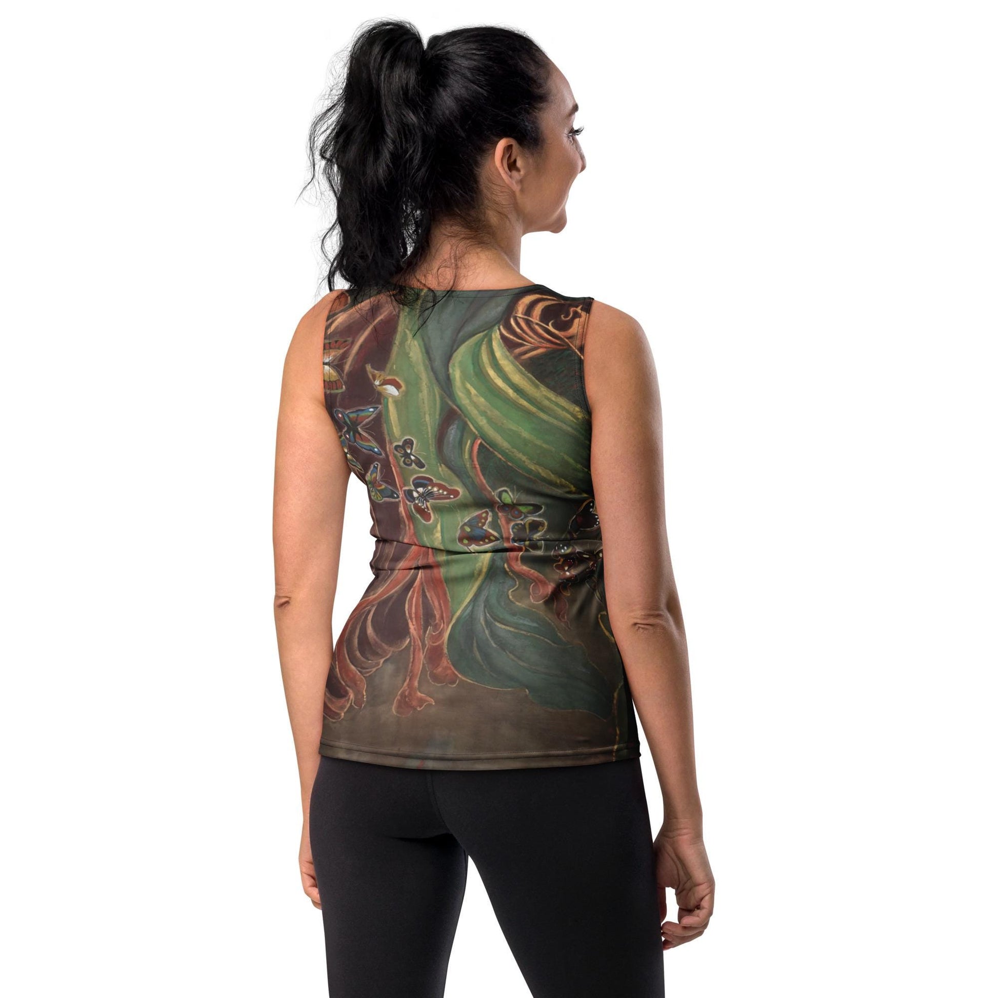 Empress and Butterflies in the garden, Sublimation Cut & Sew Tank Top, Watercolor painting print, elegant, chic, gift idea for her