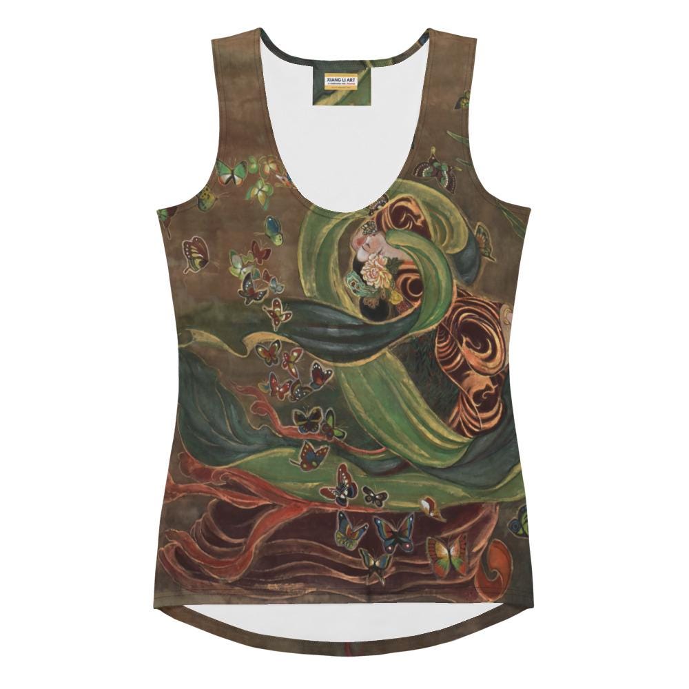 Empress and Butterflies in the garden, Sublimation Cut & Sew Tank Top, Watercolor painting print, elegant, chic, gift idea for her