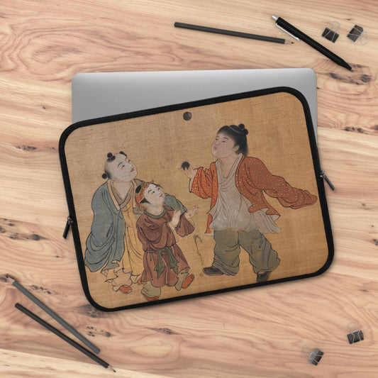 Chinese Watercolor Children Playing Laptop Sleeve, Protective Case for laptops and digital devices, Artistic Cover, Cultural Gift, 5 sizes