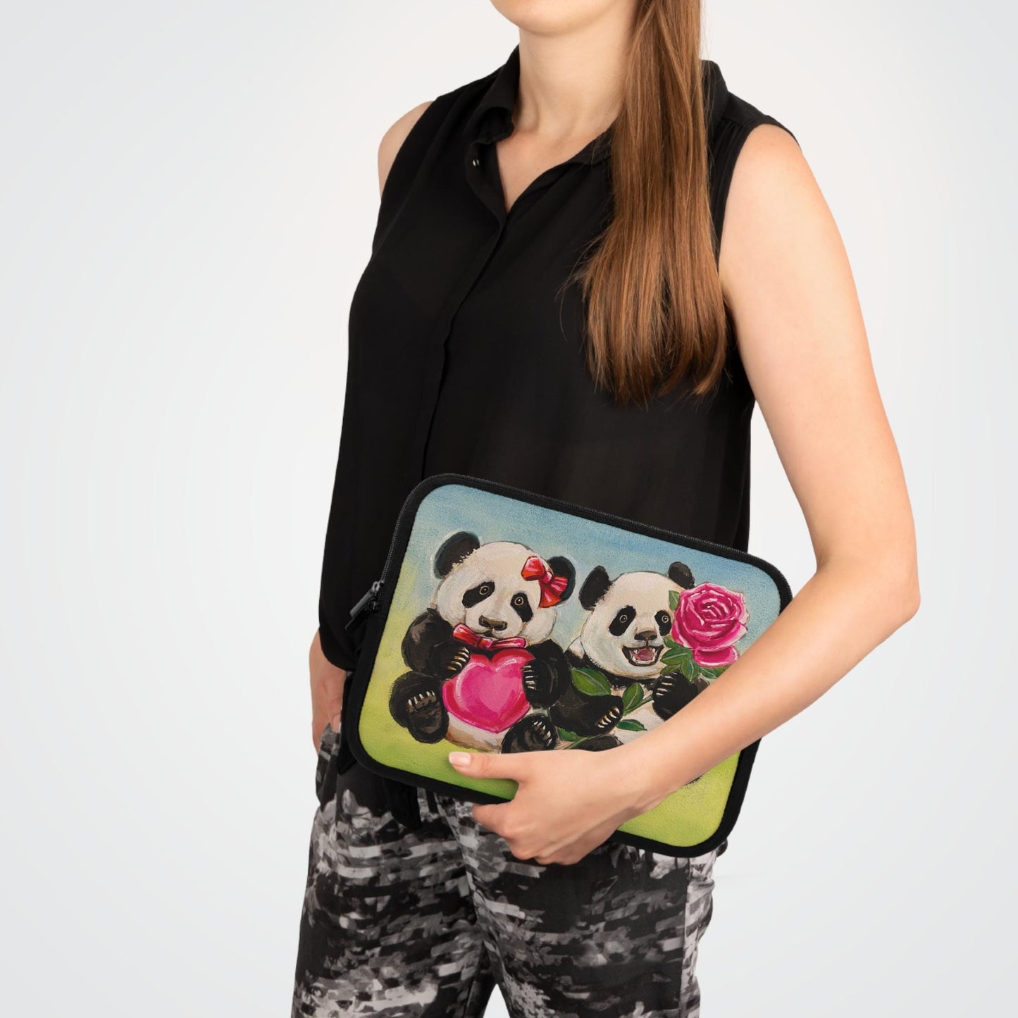 Cute Pandas Laptop Sleeve, Adorable Tech Case, Gift for Students, Valentine's Day Present, Pandas in Love, Back to School, 5 sizes available