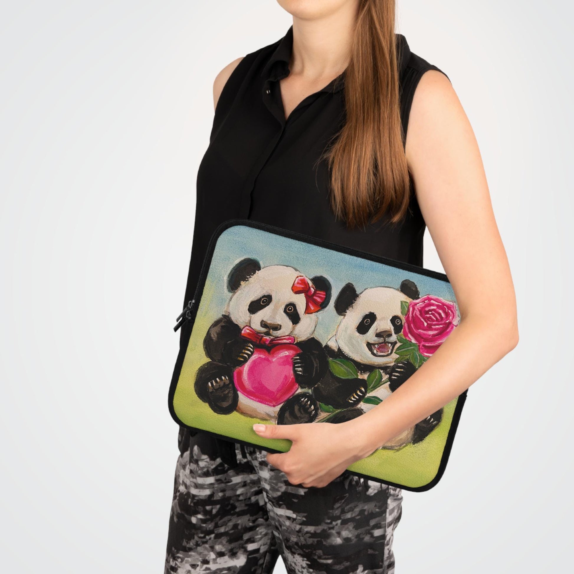 Cute Pandas Laptop Sleeve, Adorable Tech Case, Gift for Students, Valentine's Day Present, Pandas in Love, Back to School, 5 sizes available