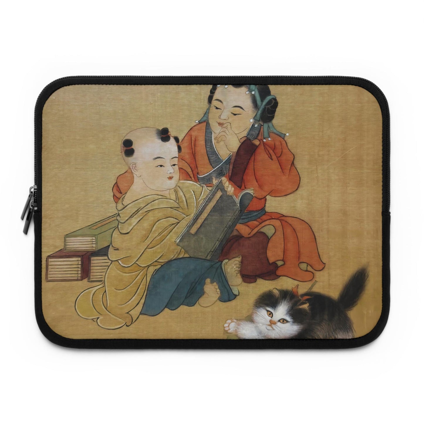 Laptop Sleeve with Chinese Watercolor Art, Children with Cat, Protective Case for laptops and digital devices, Artistic Cover, 4 sizes