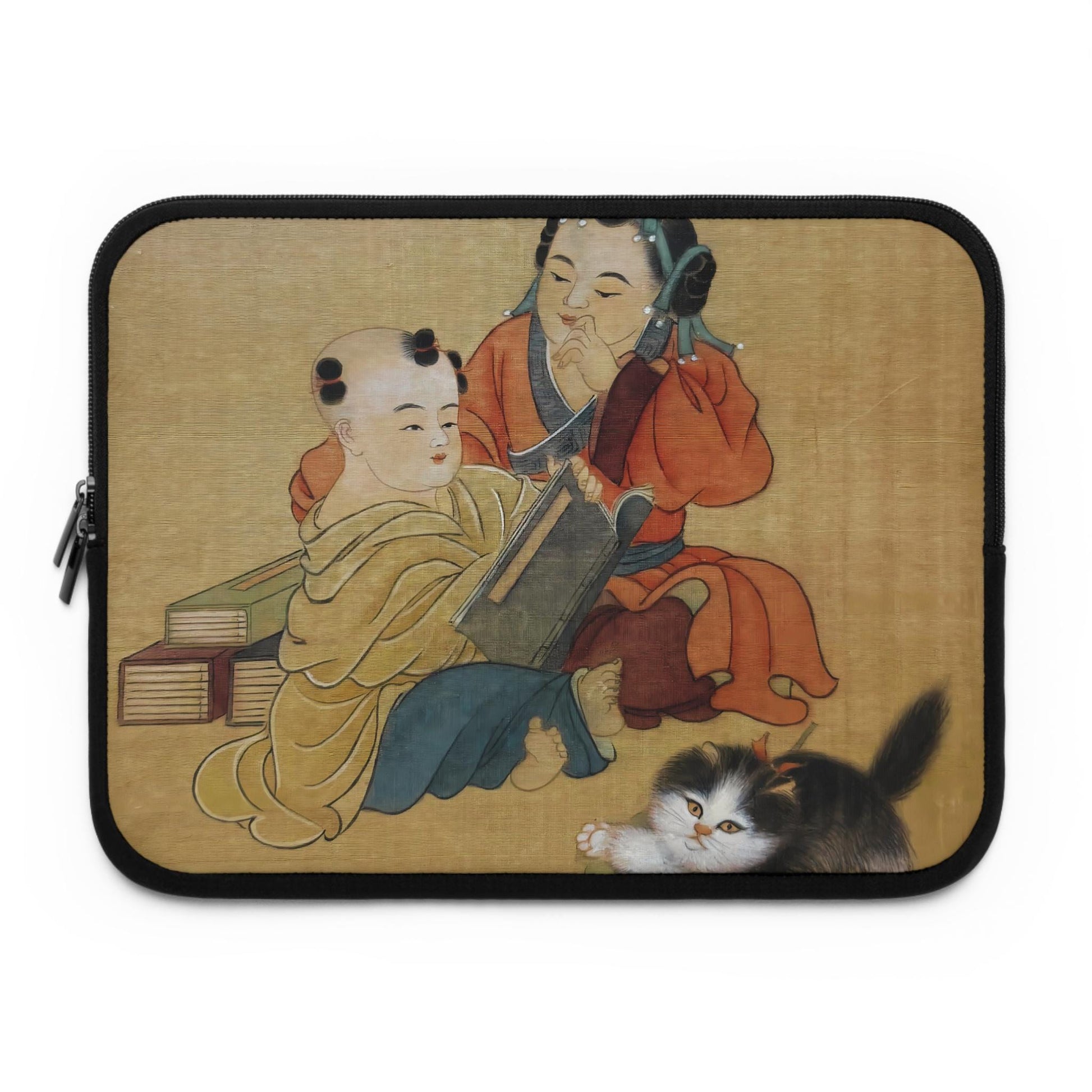 Laptop Sleeve with Chinese Watercolor Art, Children with Cat, Protective Case for laptops and digital devices, Artistic Cover, 4 sizes