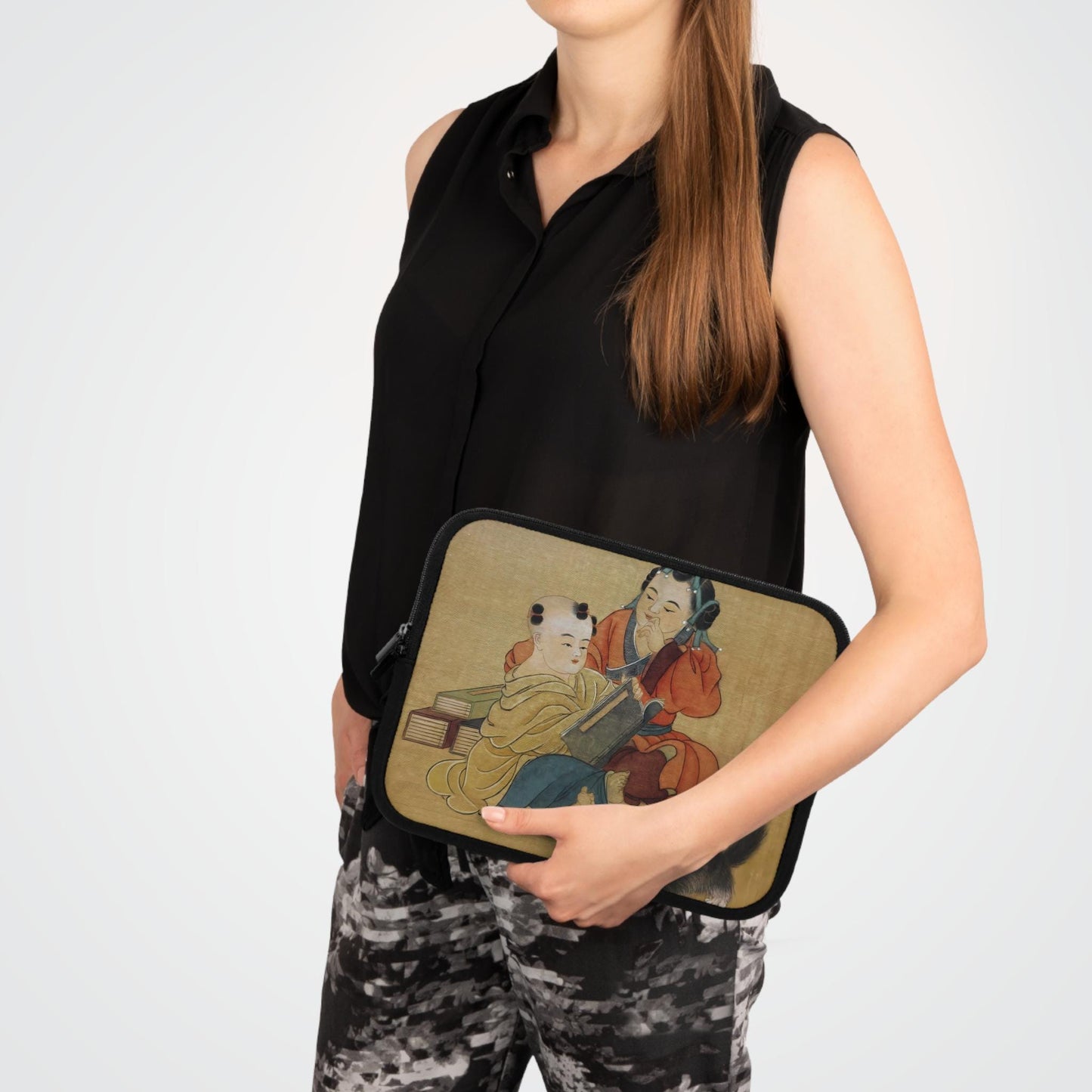 Laptop Sleeve with Chinese Watercolor Art, Children with Cat, Protective Case for laptops and digital devices, Artistic Cover, 4 sizes