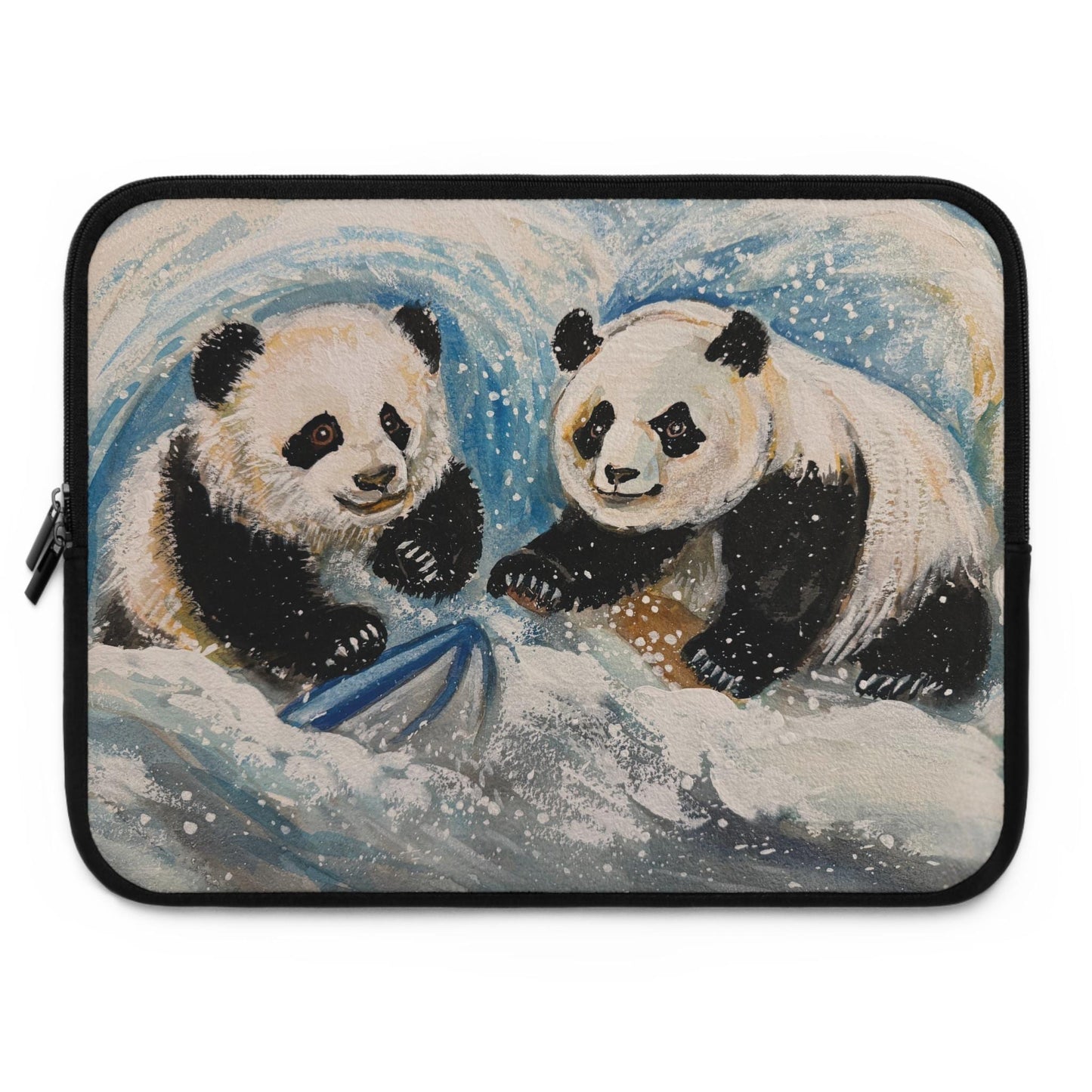 Cute Pandas Playing in Snow Laptop Sleeve, Art by Xiang Li, Adorable Tech Case, Gift for Students, Back to School, Animal Lover Gift