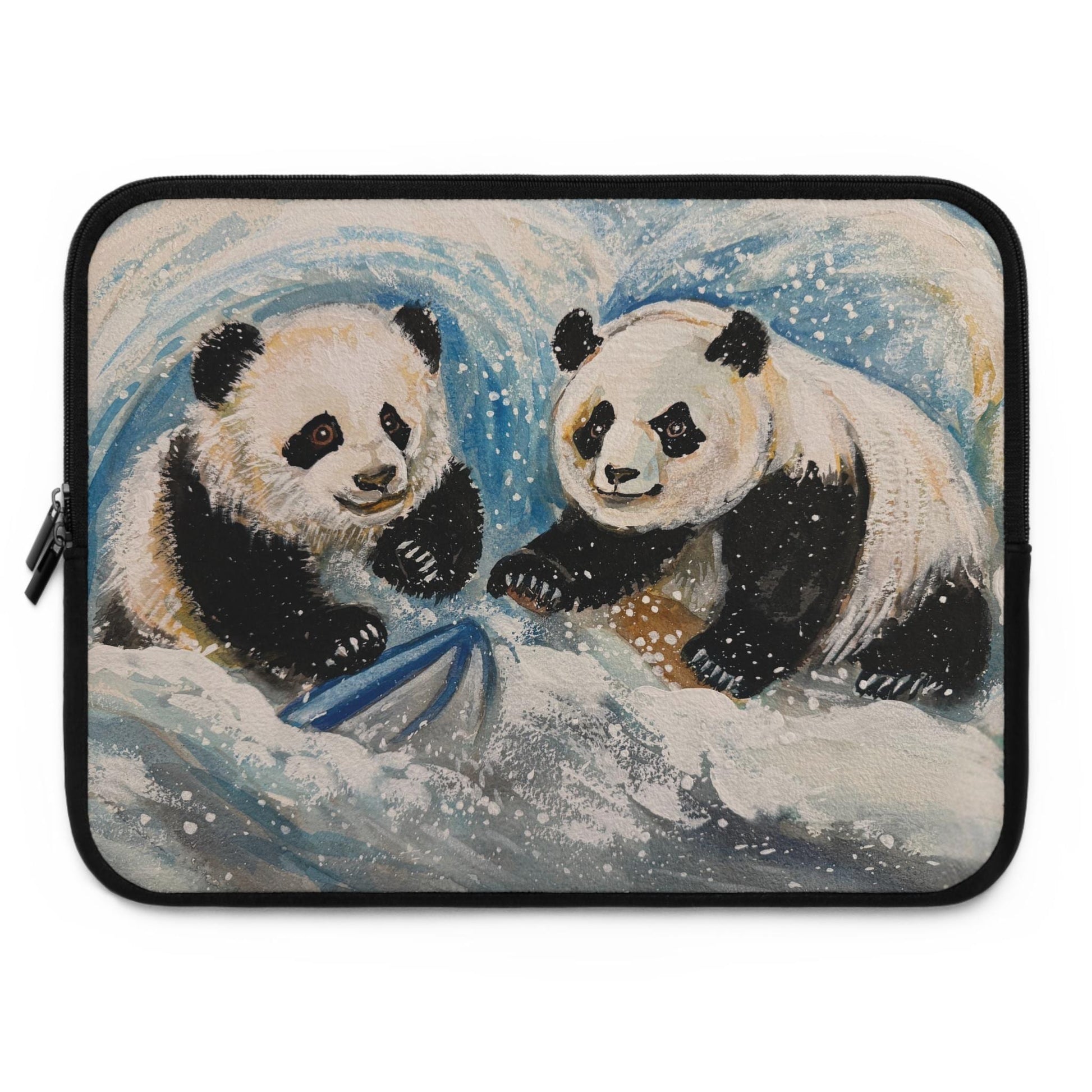 Cute Pandas Playing in Snow Laptop Sleeve, Art by Xiang Li, Adorable Tech Case, Gift for Students, Back to School, Animal Lover Gift