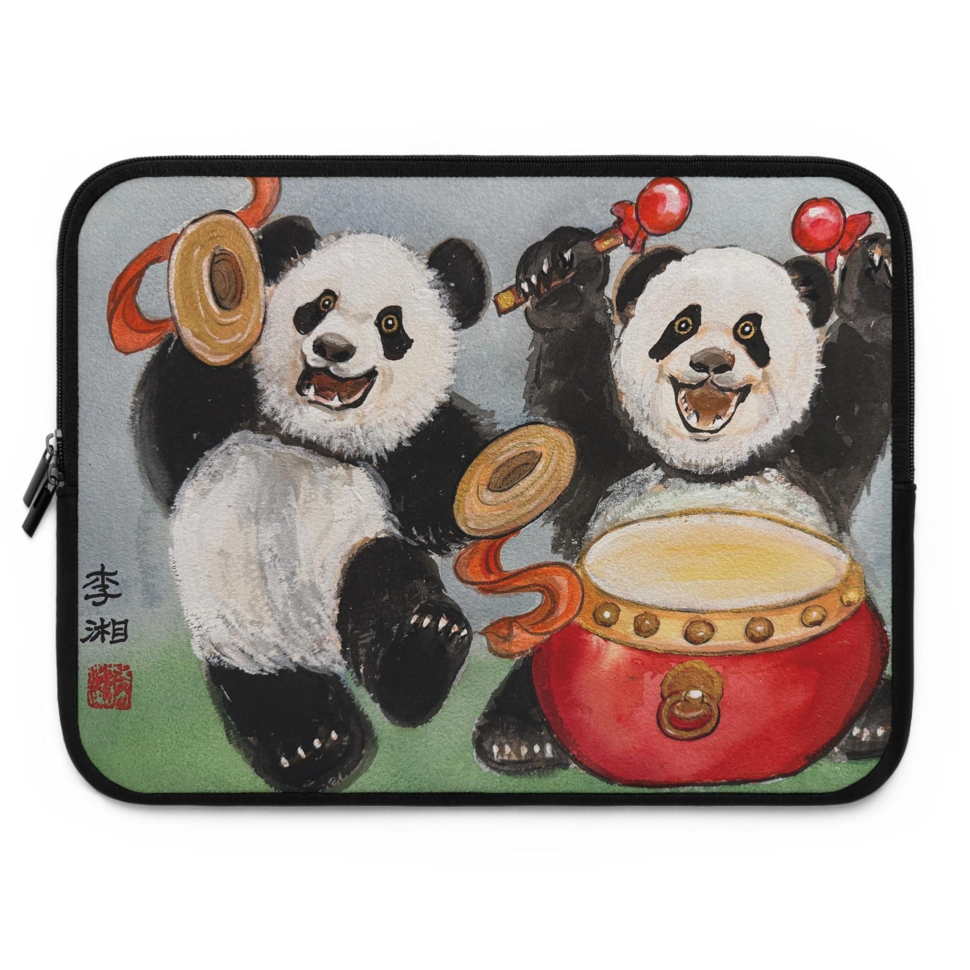 Musical Pandas Laptop Sleeve, Adorable Tech Case, Watercolor Art by Xiang Li, Gift for Students, Back to School, Animal Lover Gift