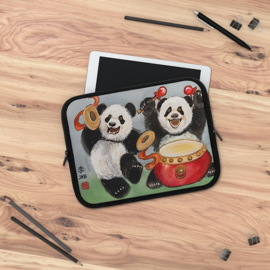 Musical Pandas Laptop Sleeve, Adorable Tech Case, Watercolor Art by Xiang Li, Gift for Students, Back to School, Animal Lover Gift
