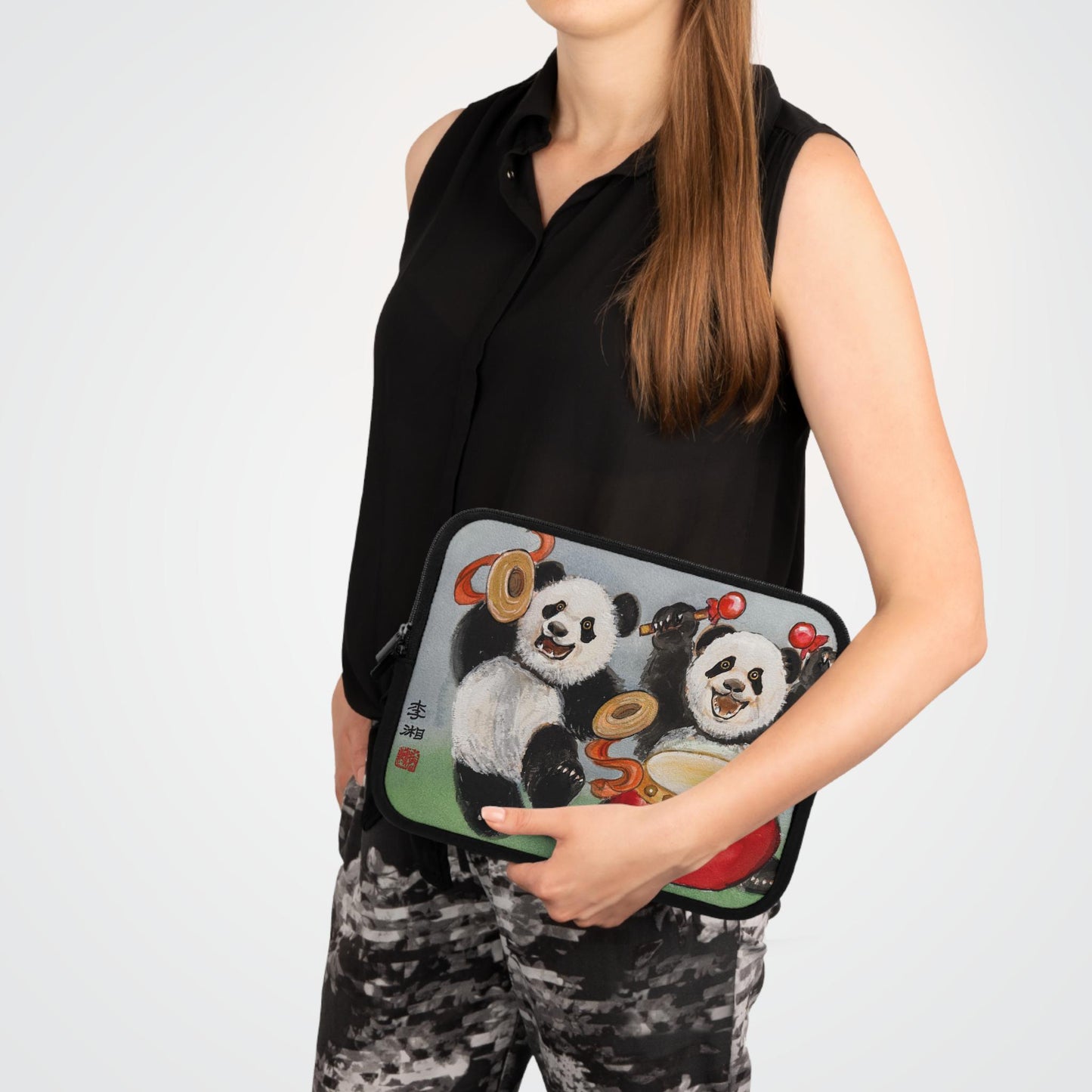 Musical Pandas Laptop Sleeve, Adorable Tech Case, Watercolor Art by Xiang Li, Gift for Students, Back to School, Animal Lover Gift