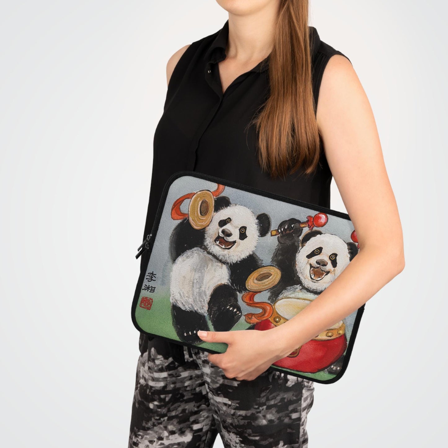 Musical Pandas Laptop Sleeve, Adorable Tech Case, Watercolor Art by Xiang Li, Gift for Students, Back to School, Animal Lover Gift