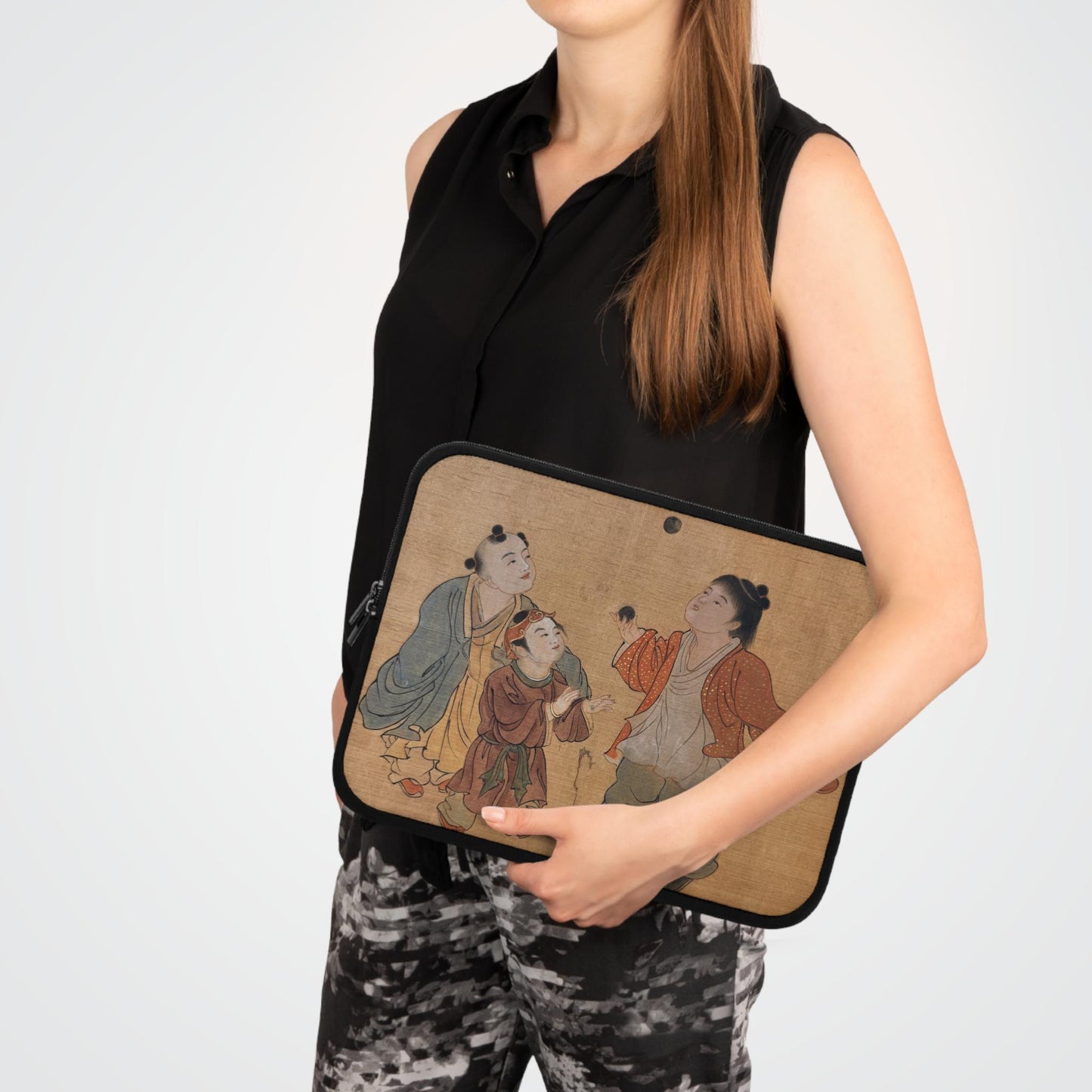 Chinese Watercolor Children Playing Laptop Sleeve, Protective Case for laptops and digital devices, Artistic Cover, Cultural Gift, 5 sizes