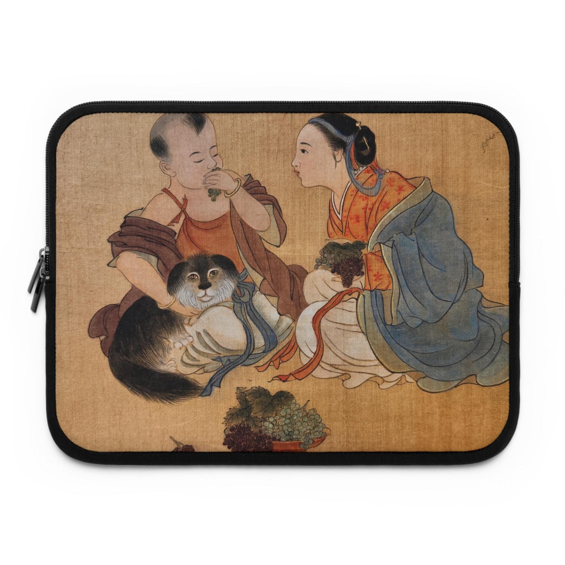 Chinese Watercolor Children with Pet, Laptop Sleeve, Protective Case for laptops and digital devices, Artistic Cover, Cultural Gift, 5 sizes