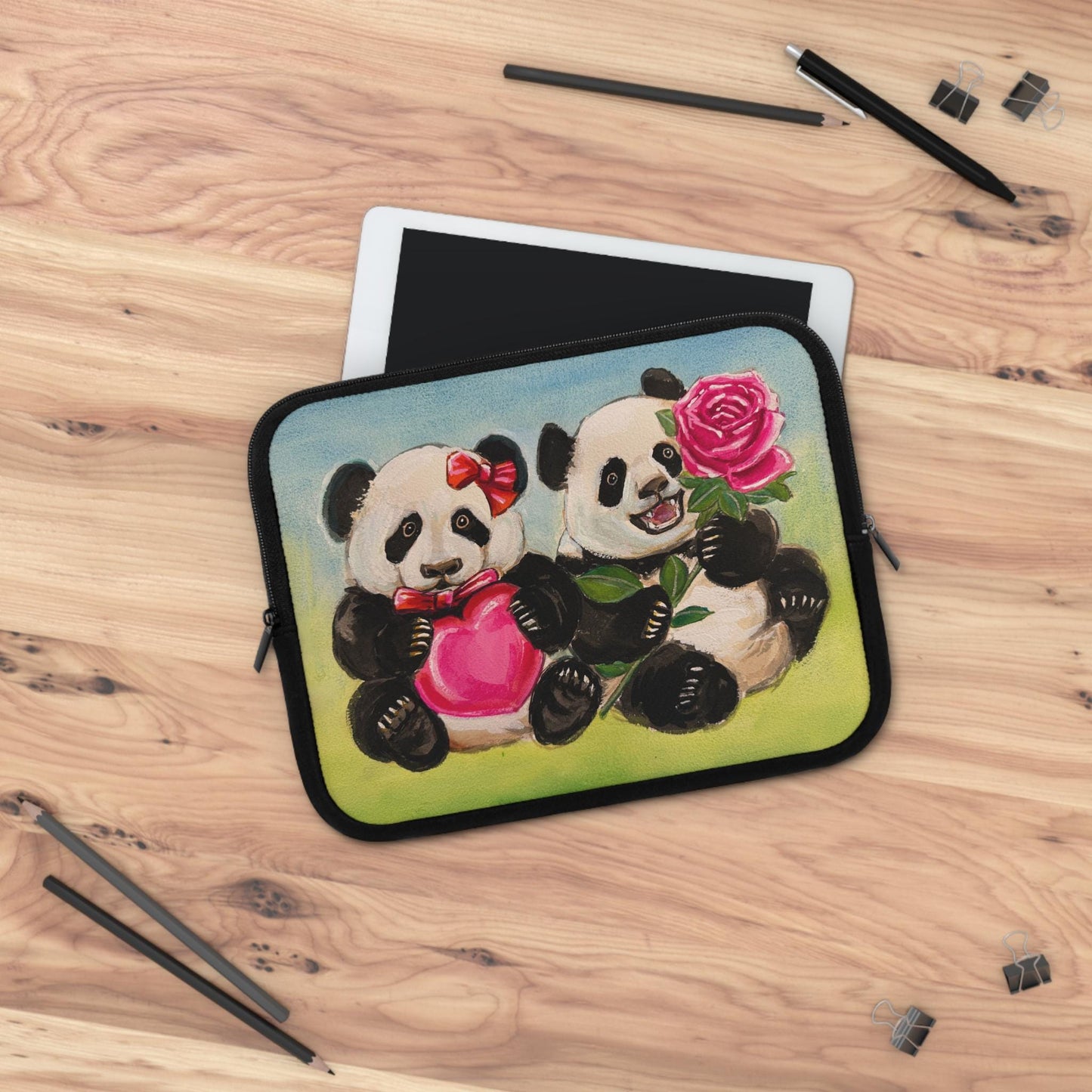 Cute Pandas Laptop Sleeve, Adorable Tech Case, Gift for Students, Valentine's Day Present, Pandas in Love, Back to School, 5 sizes available