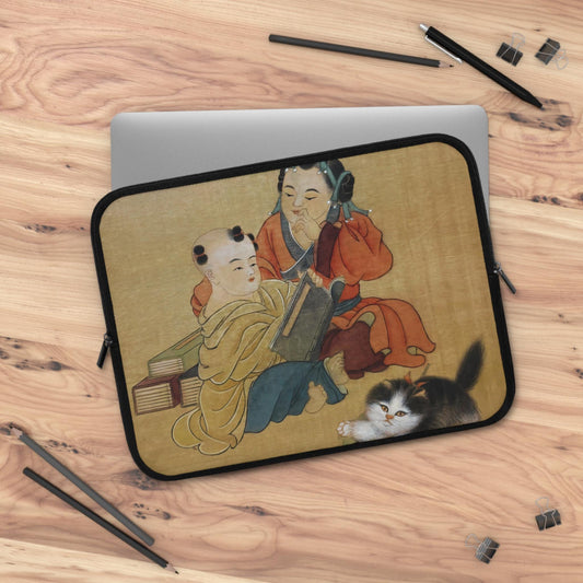 Laptop Sleeve with Chinese Watercolor Art, Children with Cat, Protective Case for laptops and digital devices, Artistic Cover, 4 sizes