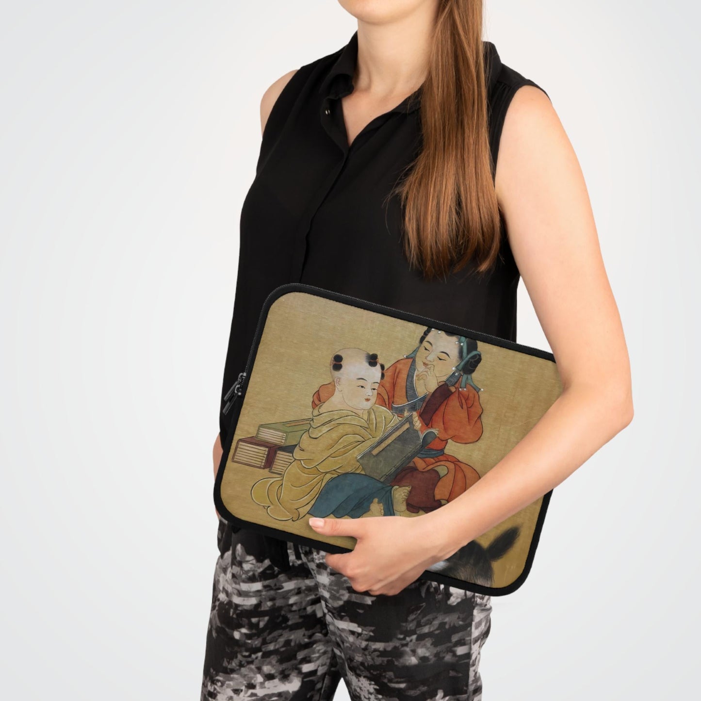 Laptop Sleeve with Chinese Watercolor Art, Children with Cat, Protective Case for laptops and digital devices, Artistic Cover, 4 sizes